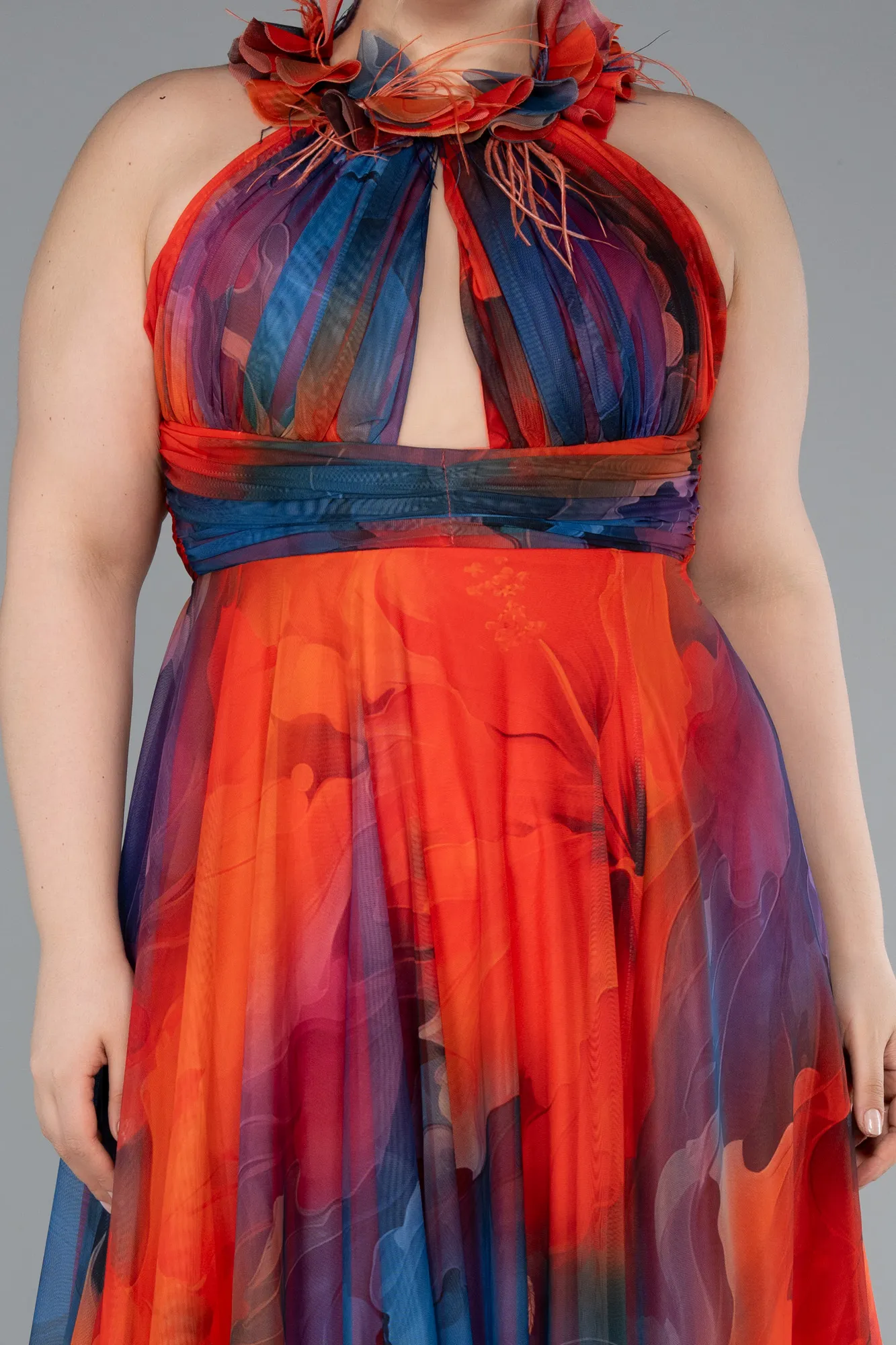 Orange-Long Plus Size Evening Gown ABU4902