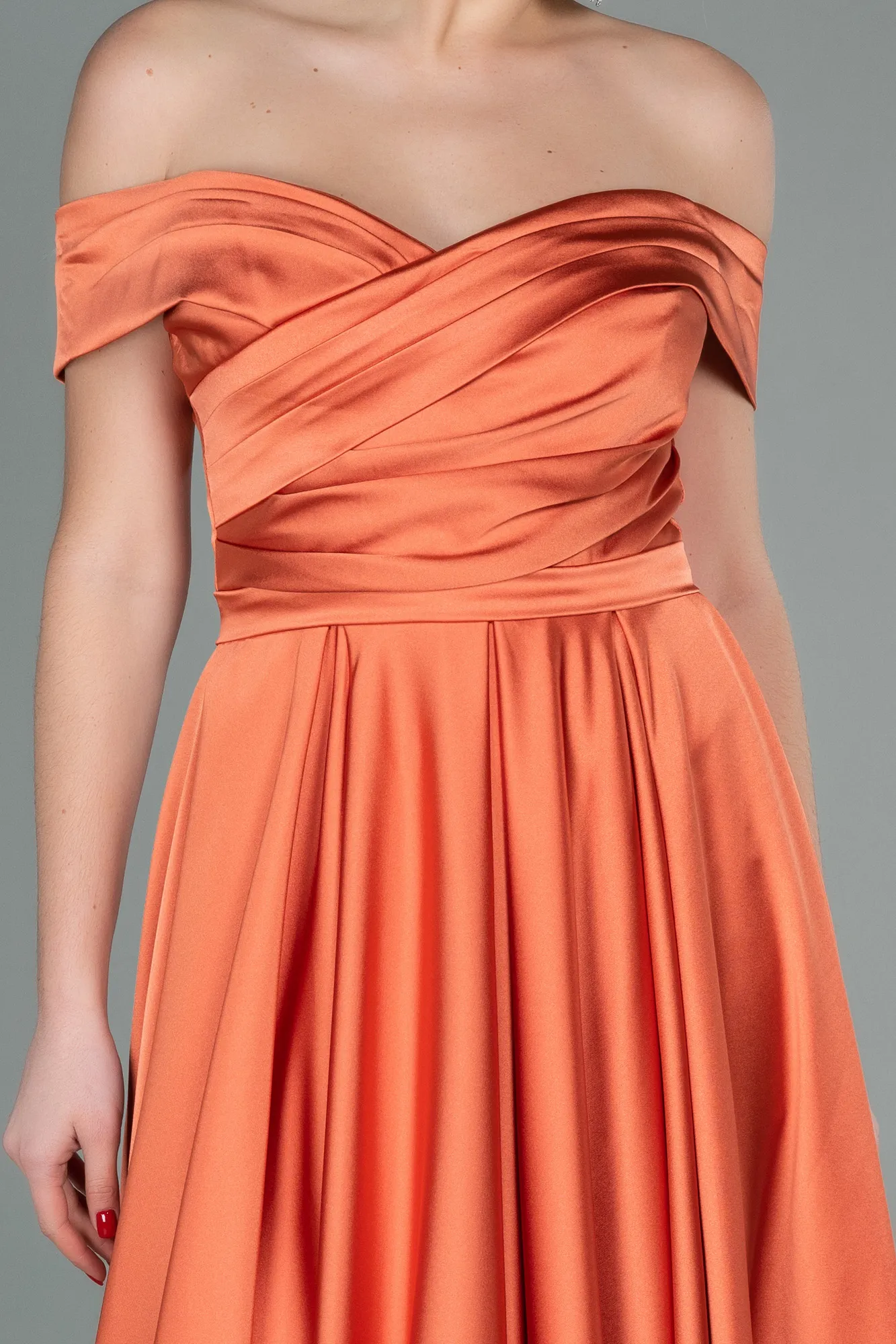 Orange-Long Satin Evening Dress ABU2750