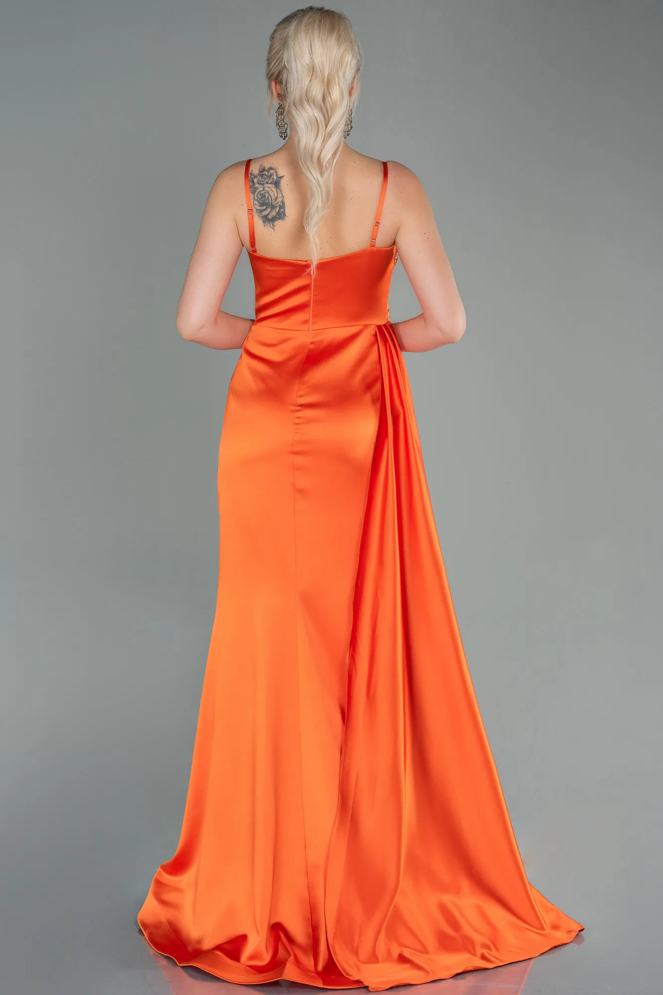 Orange-Long Satin Evening Dress ABU2768