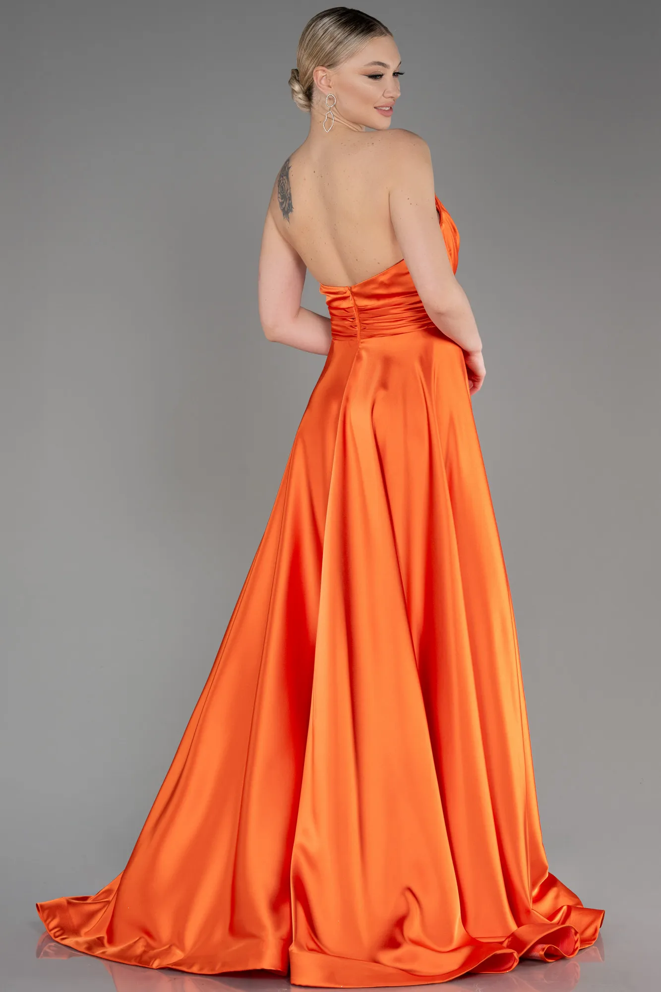 Orange-Long Satin Evening Dress ABU3502