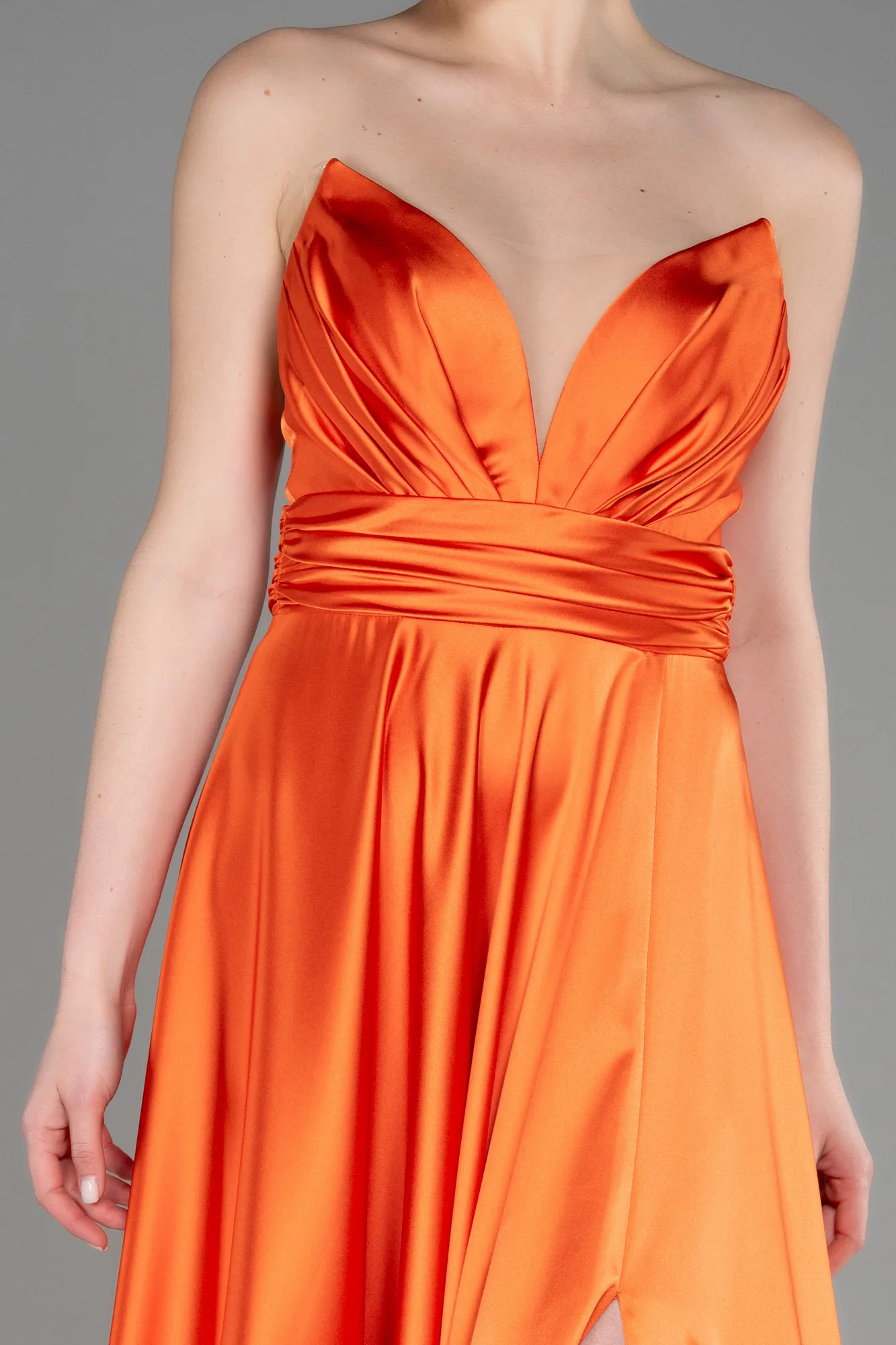 Orange-Long Satin Evening Dress ABU3502
