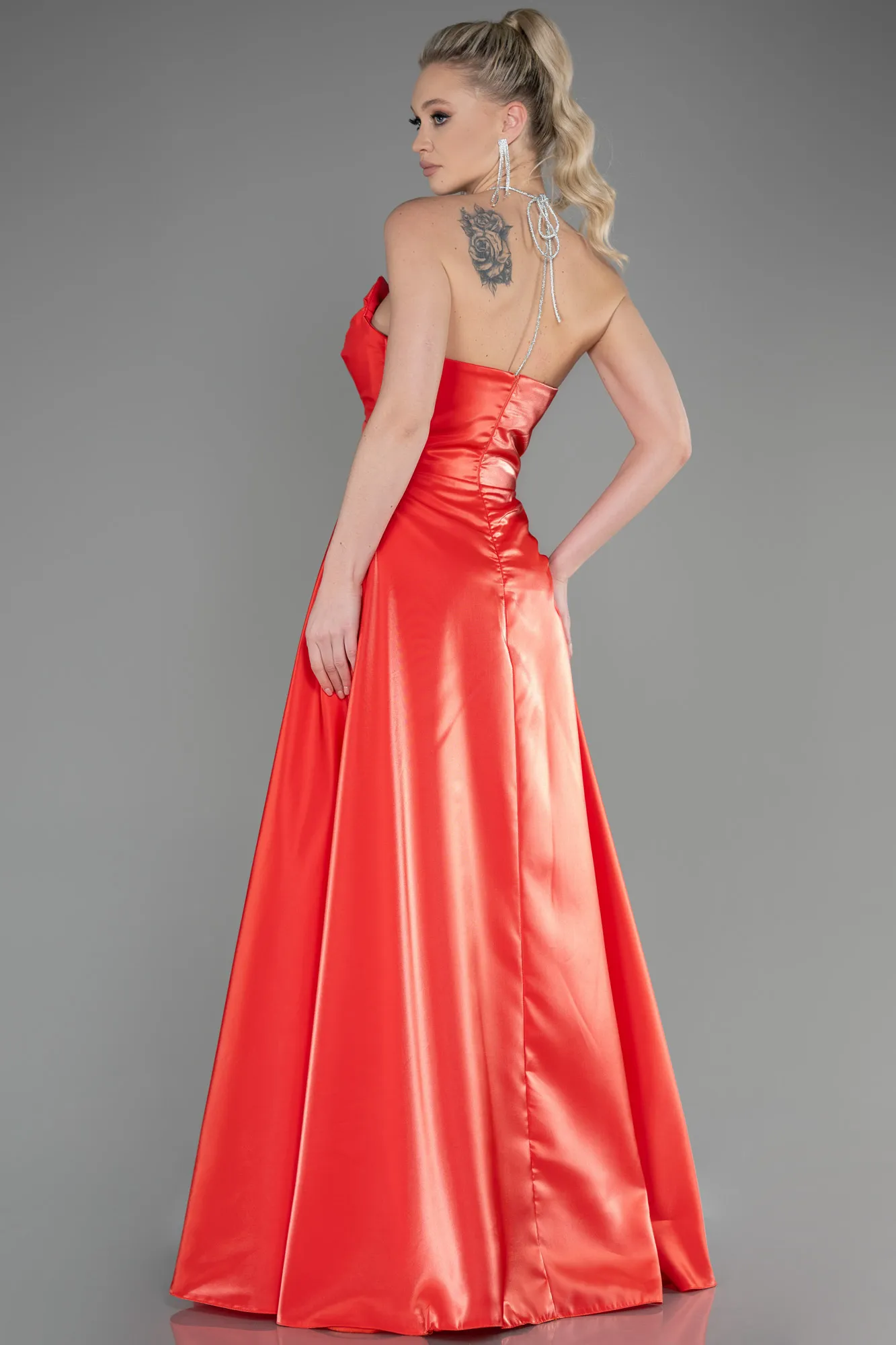 Orange-Long Satin Evening Dress ABU3755