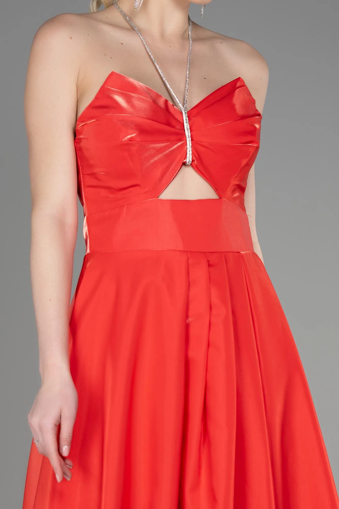 Orange-Long Satin Evening Dress ABU3755