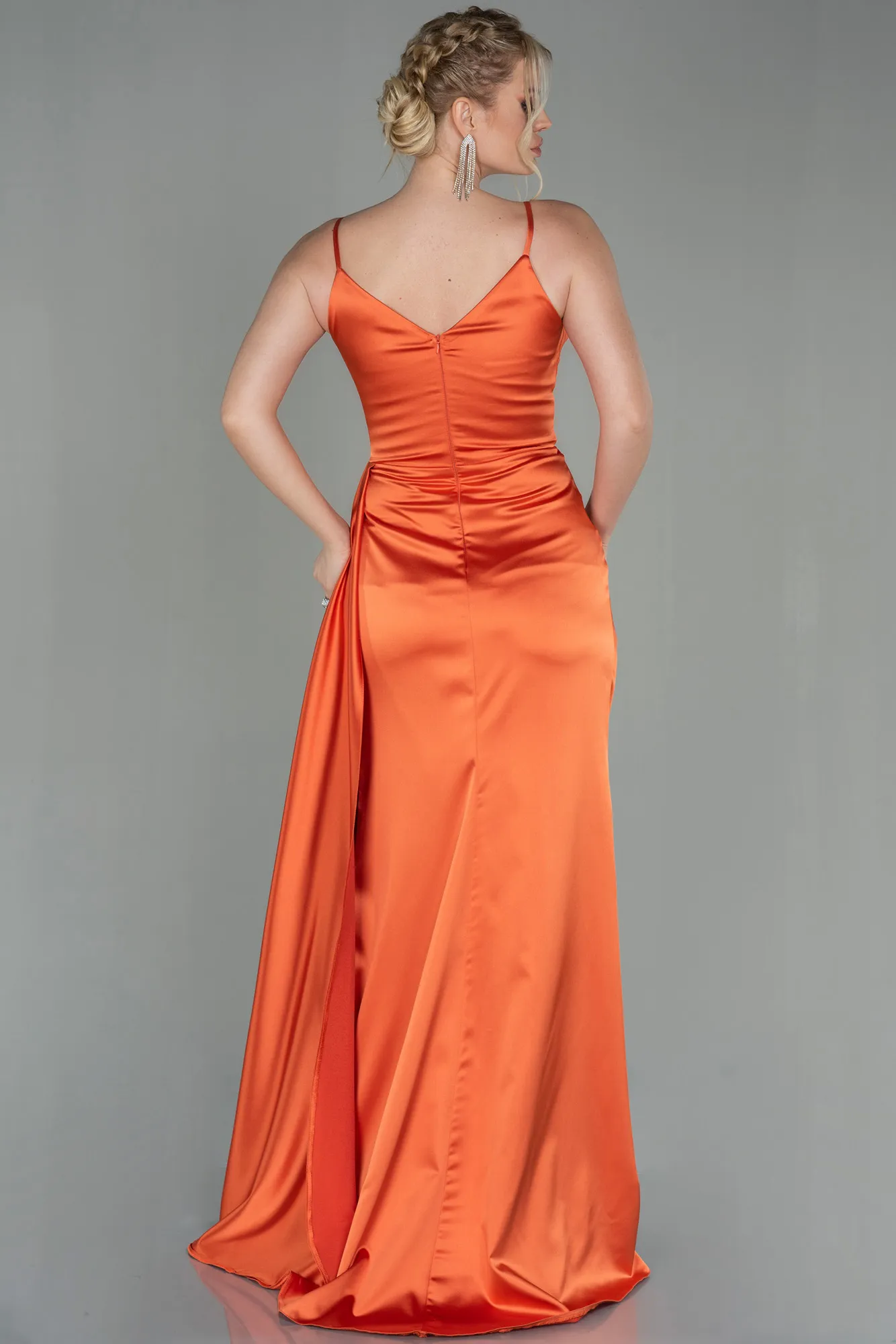 Orange-Long Satin Prom Gown ABU2273