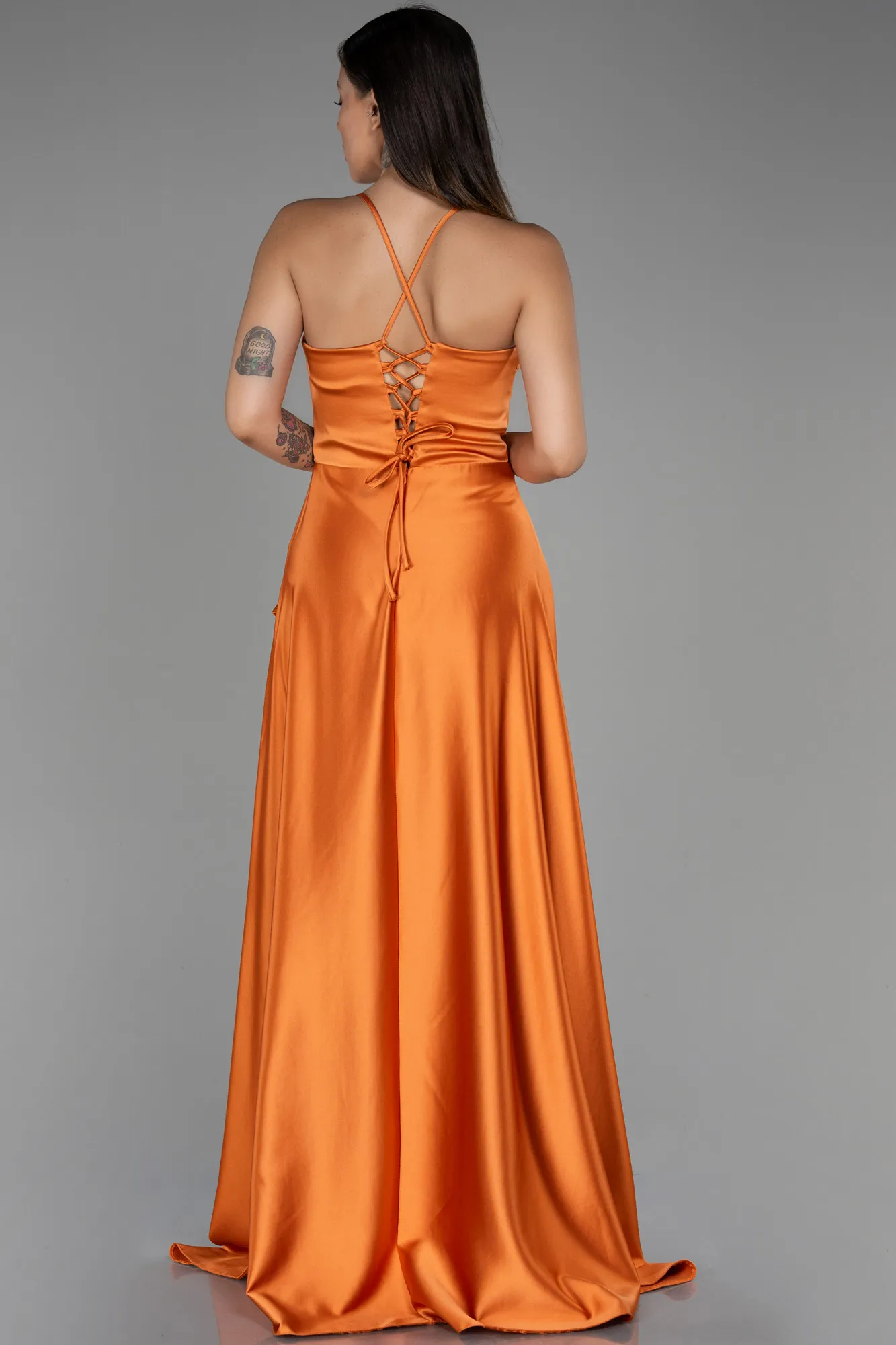 Orange-Long Satin Prom Gown ABU3242