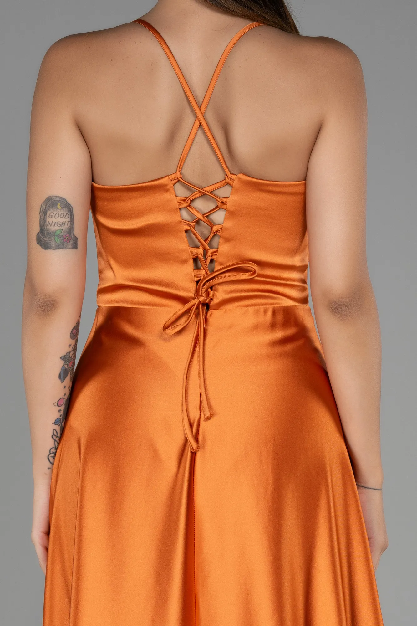 Orange-Long Satin Prom Gown ABU3242