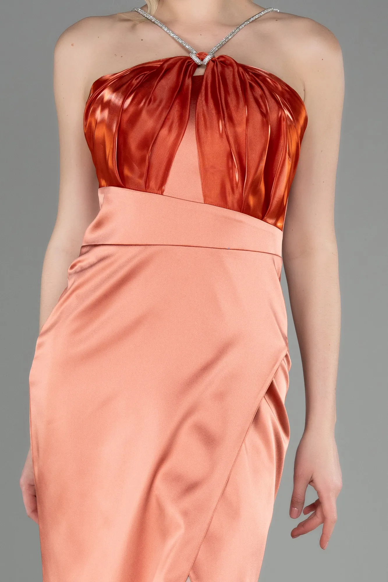 Orange-Long Satin Prom Gown ABU3525