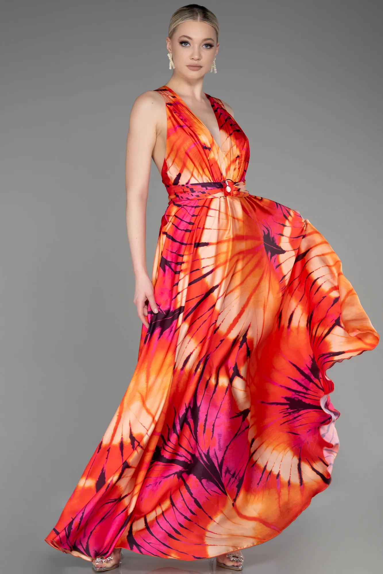 Orange-Long Satin Prom Gown ABU3757