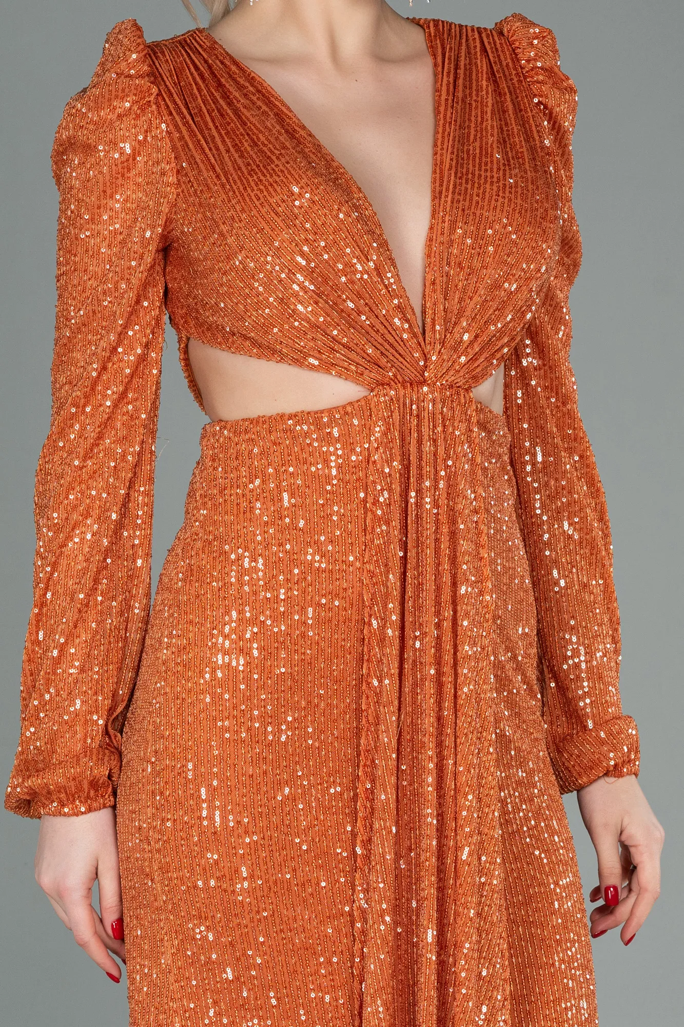 Orange-Long Scaly Evening Dress ABU2784