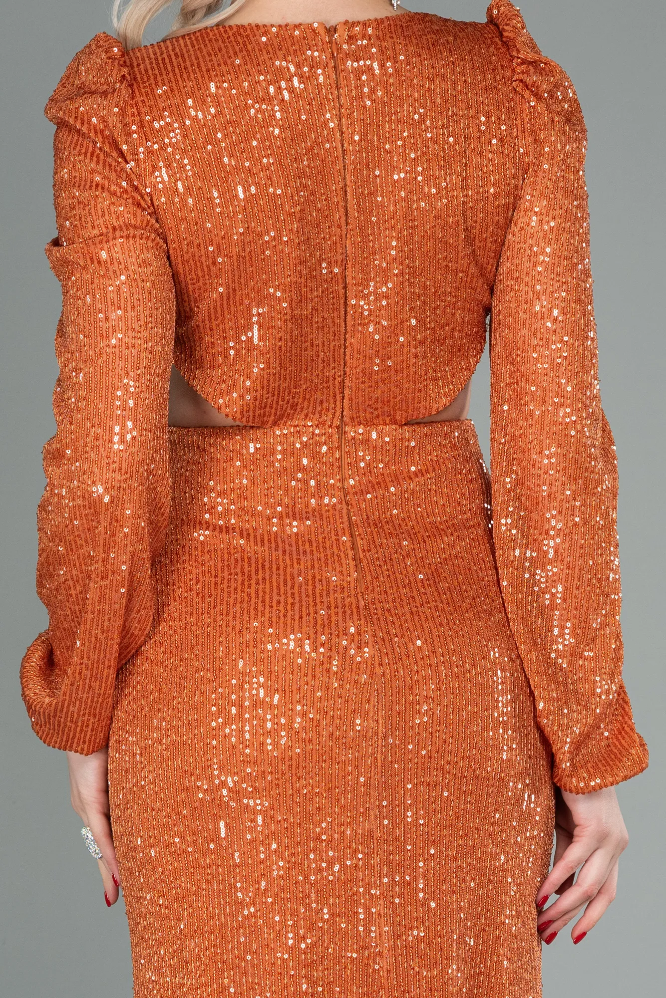 Orange-Long Scaly Evening Dress ABU2784