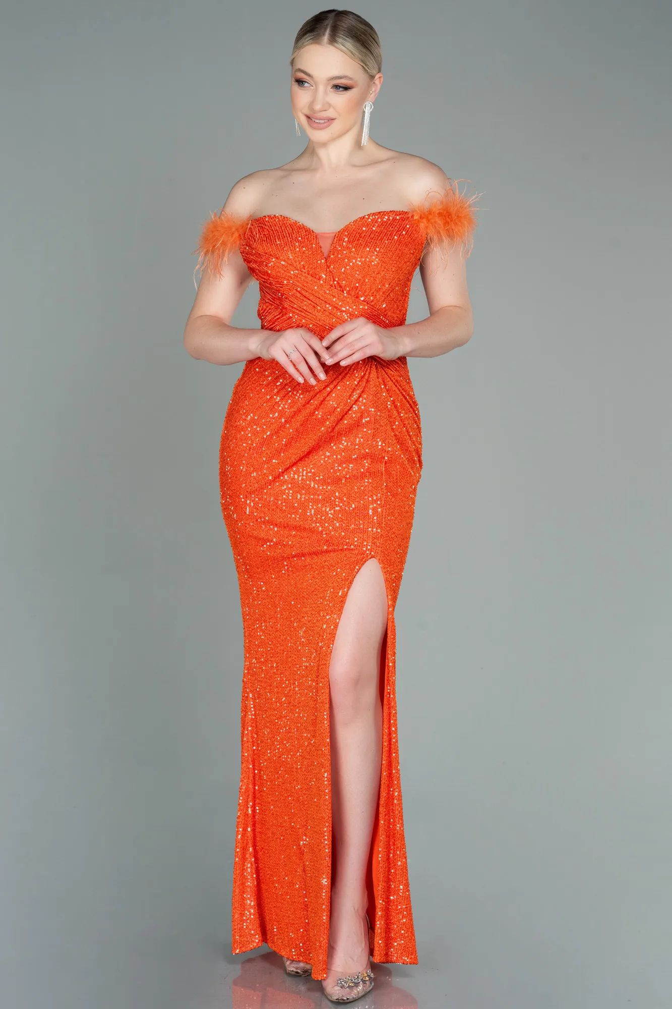 Orange-Long Scaly Evening Dress ABU3191