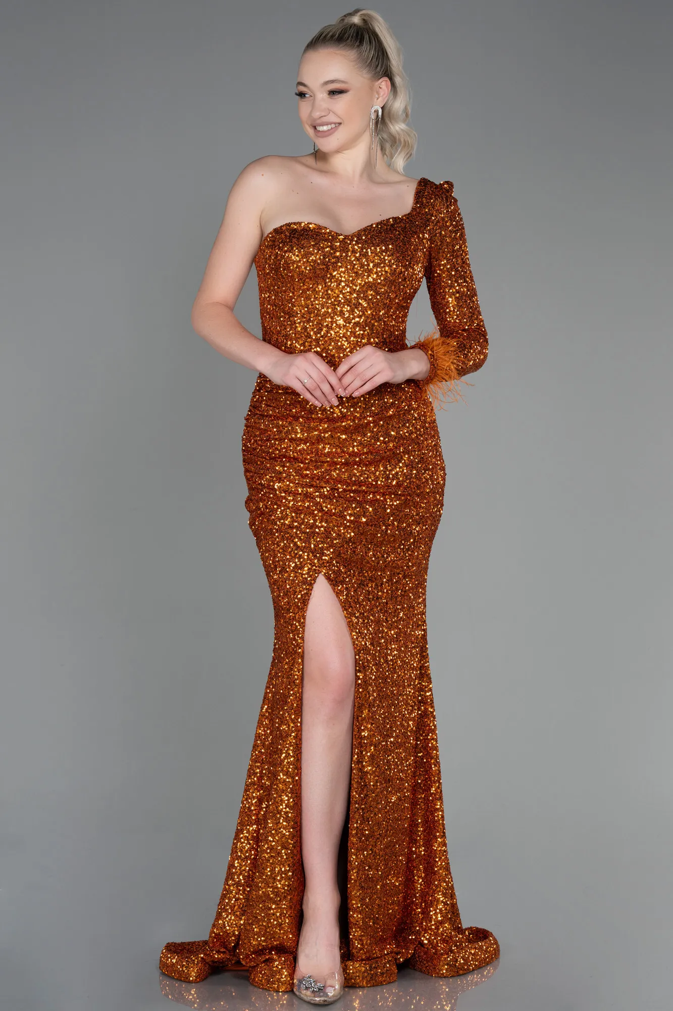 Orange-Long Scaly Mermaid Prom Dress ABU3229