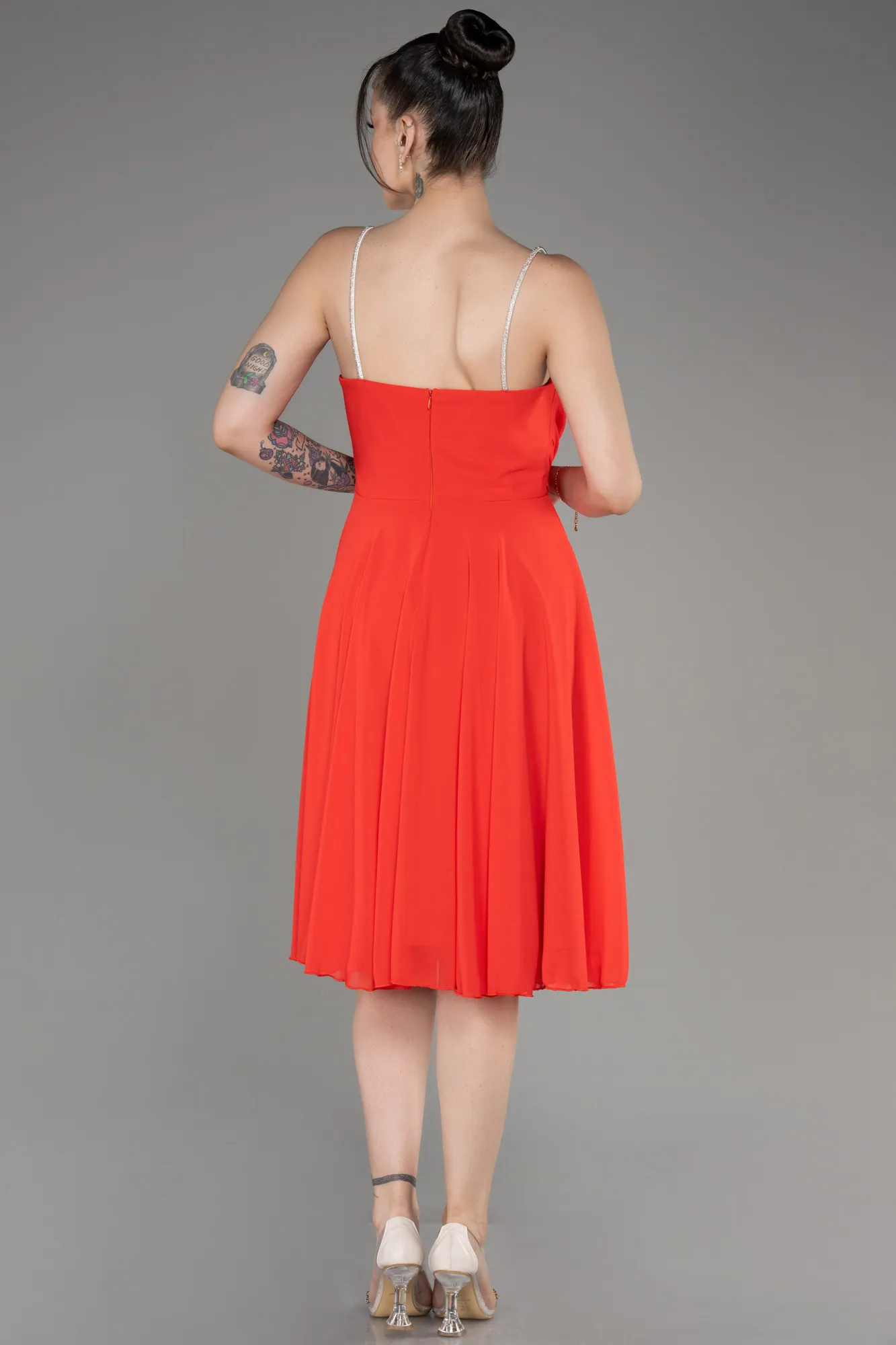 Orange-Midi Chiffon Evening Dress ABK1986