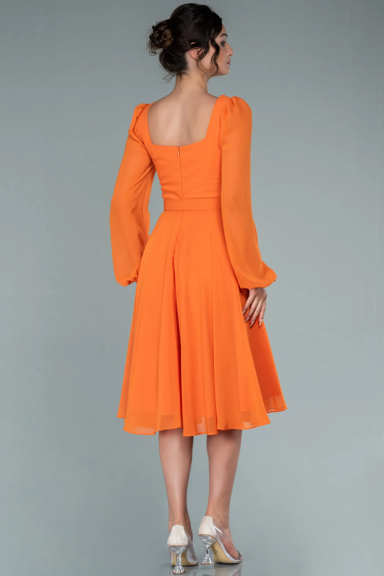Orange-Midi Chiffon Invitation Dress ABK1441