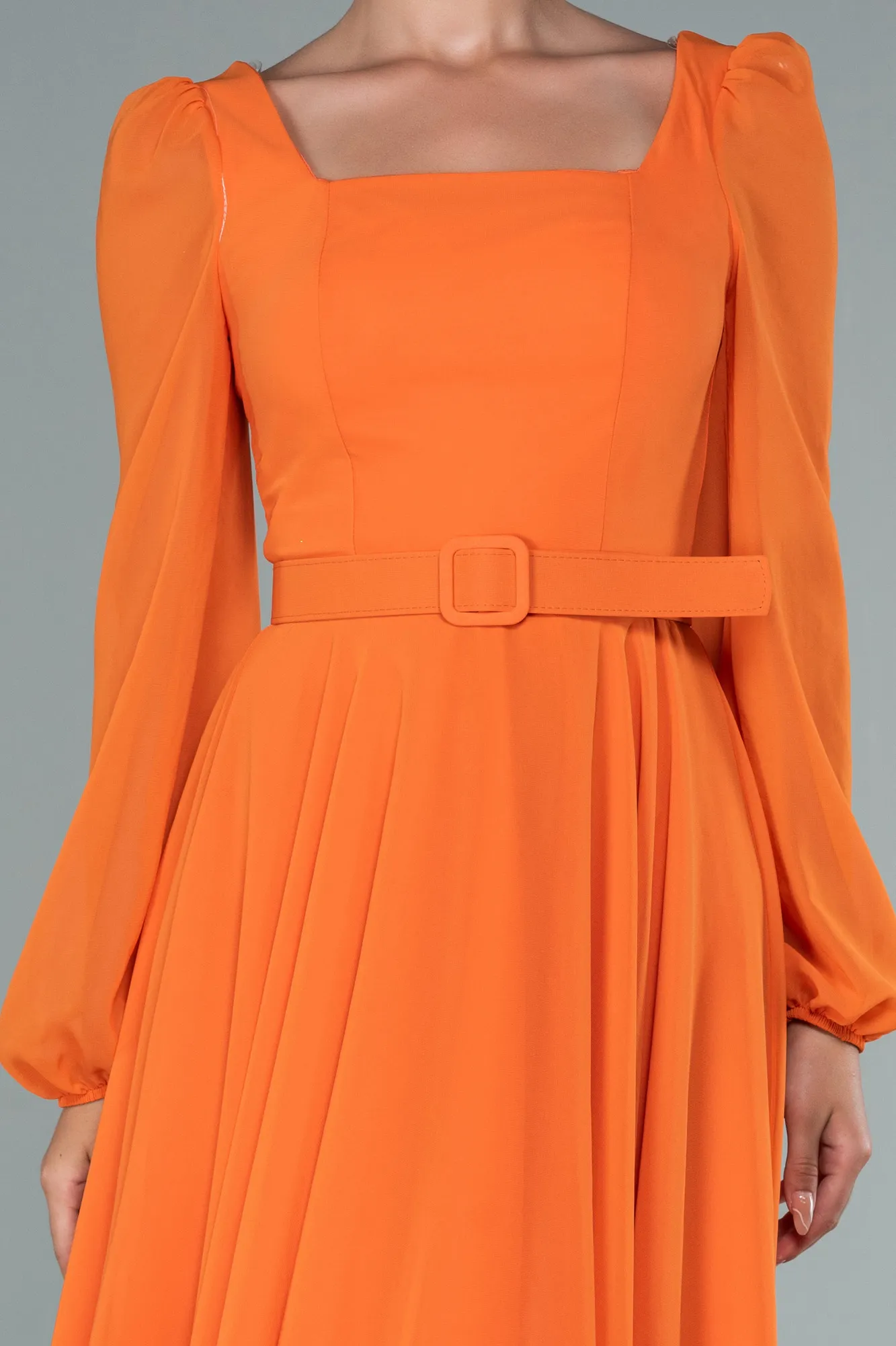 Orange-Midi Chiffon Invitation Dress ABK1441