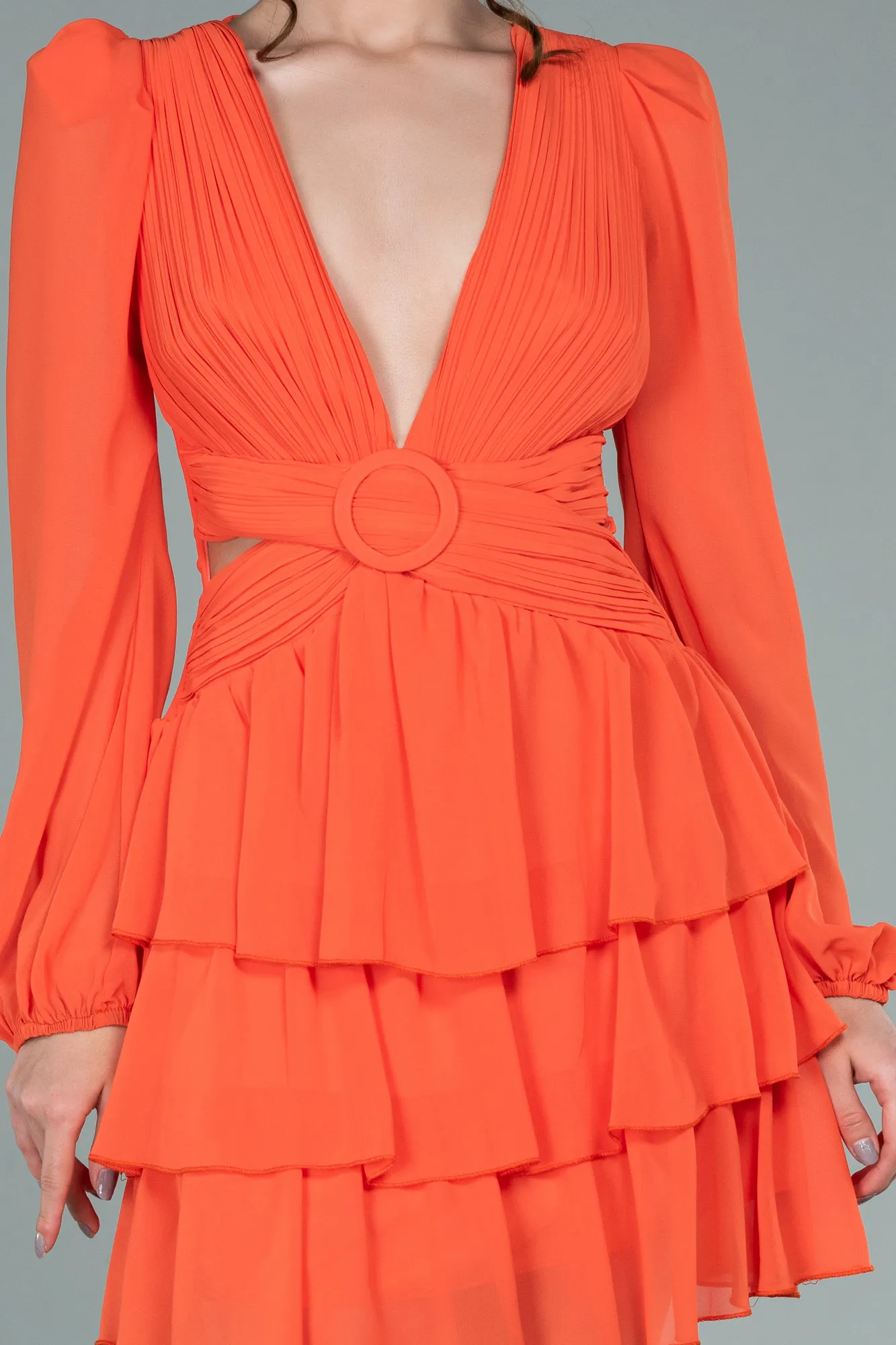 Orange-Mini Chiffon Invitation Dress ABK1899