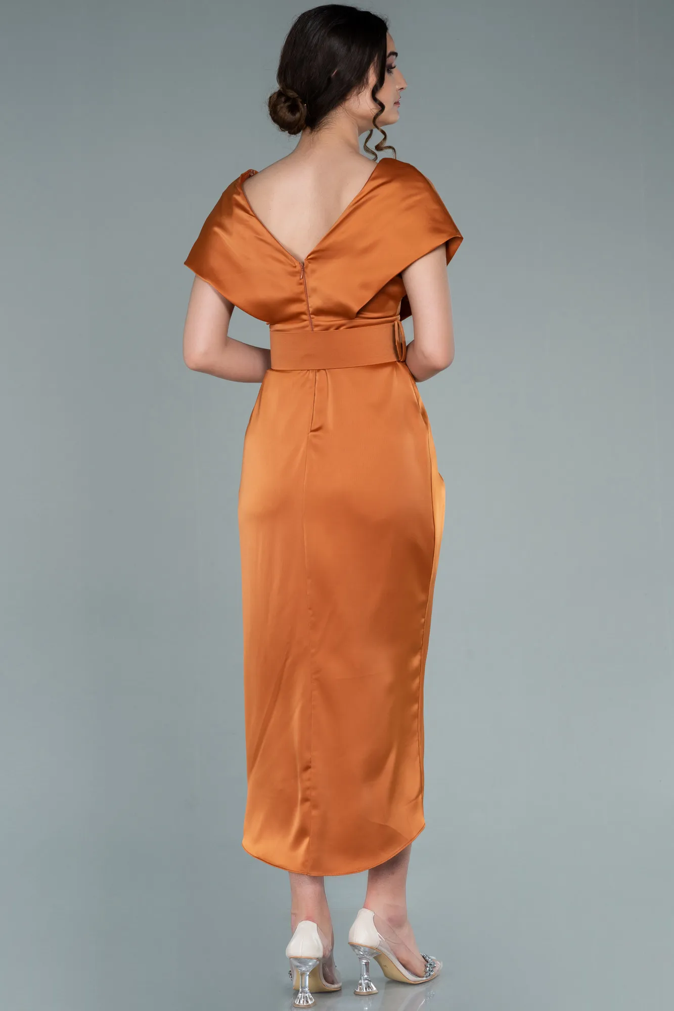 Orange-Short Satin Invitation Dress ABK1107