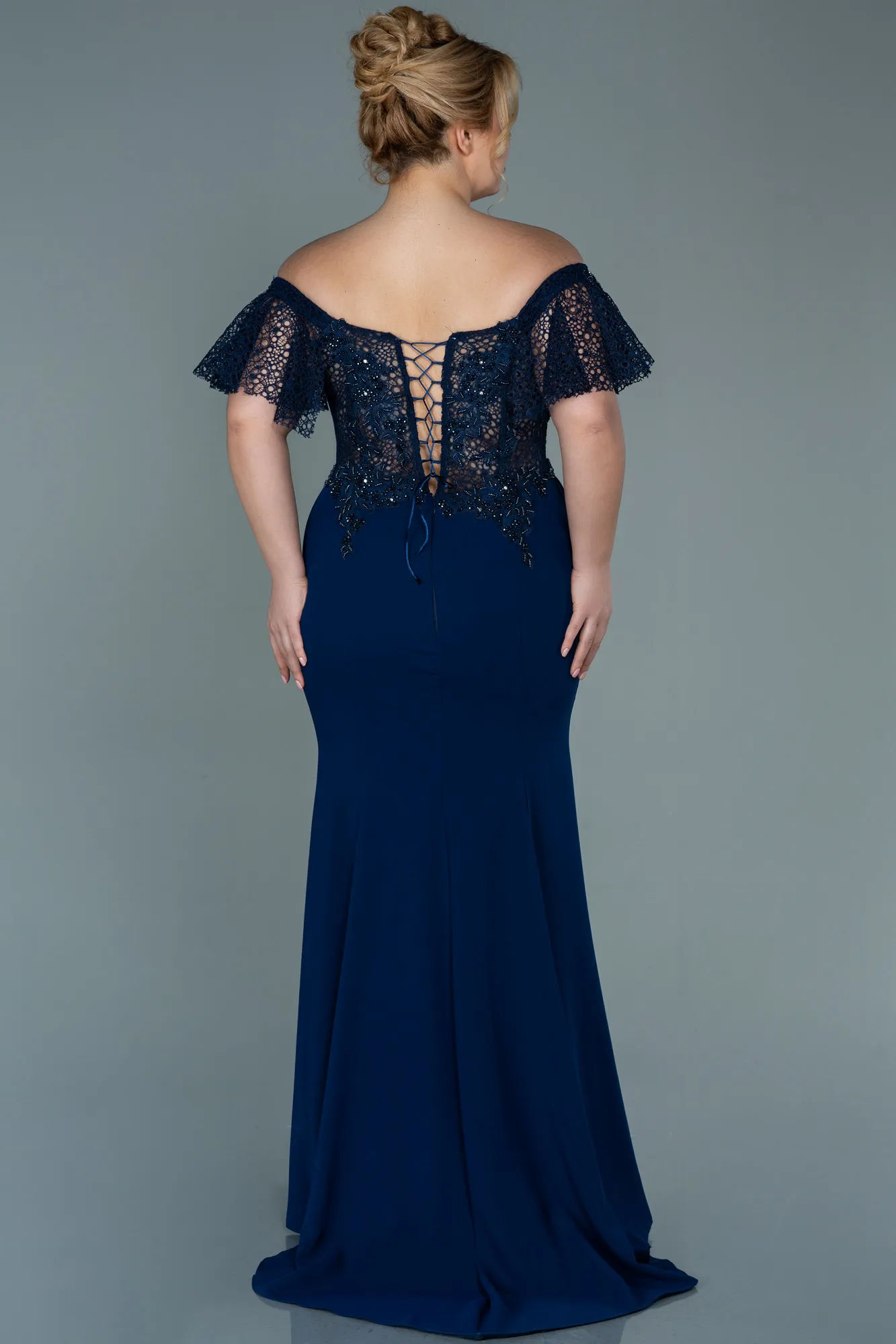 Parlement Blue-Long Dantelle Plus Size Evening Dress ABU2571