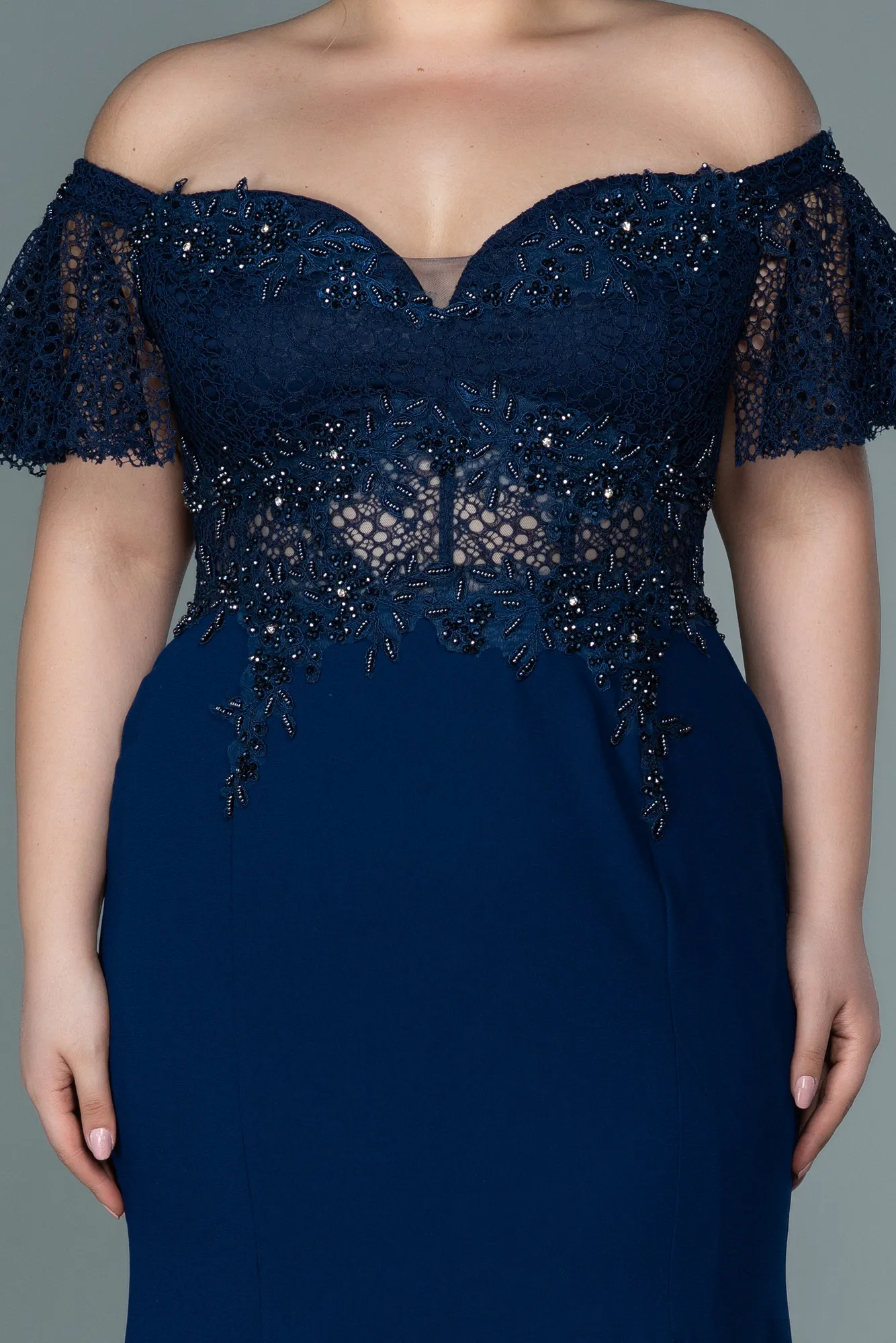 Parlement Blue-Long Dantelle Plus Size Evening Dress ABU2571