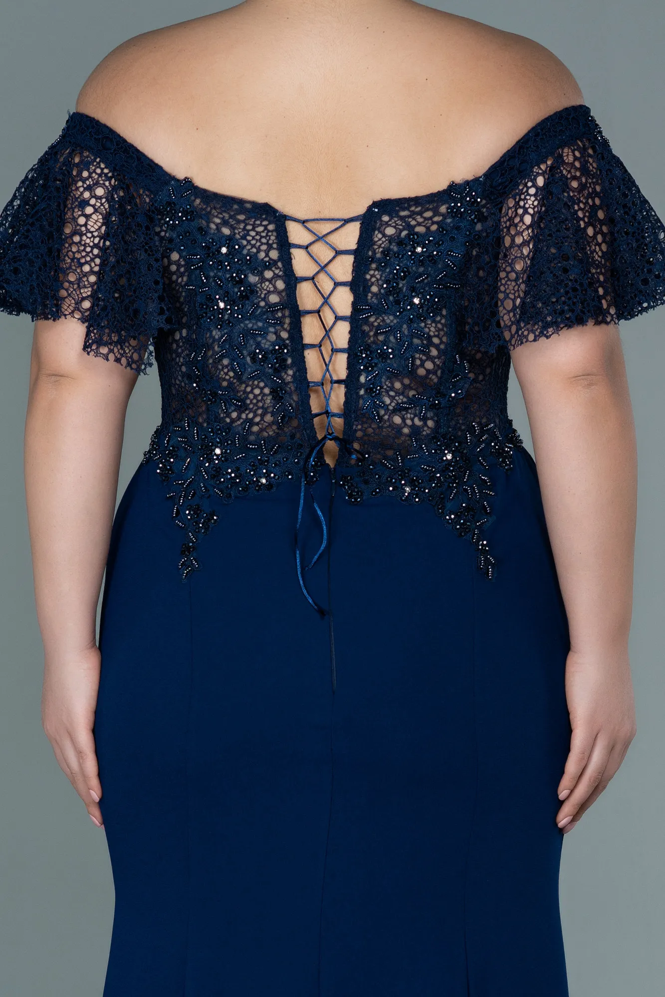 Parlement Blue-Long Dantelle Plus Size Evening Dress ABU2571