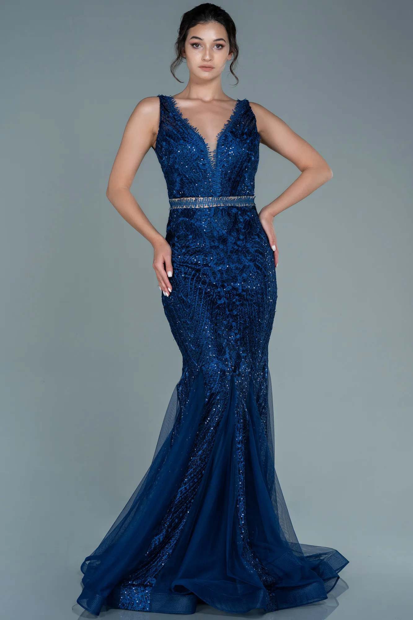 Parlement Blue-Long Laced Evening Dress ABU1611