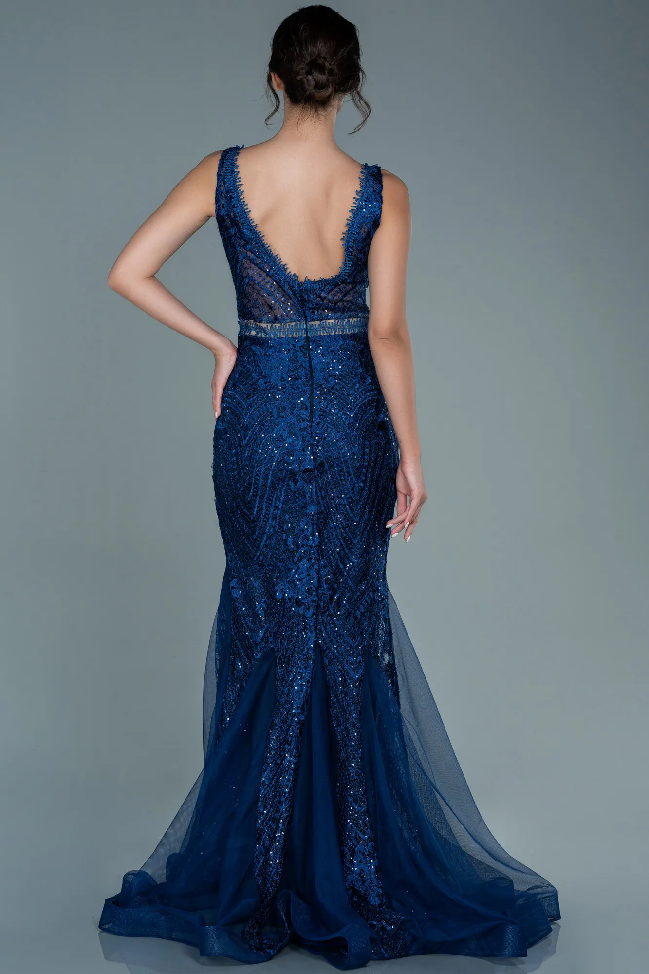 Parlement Blue-Long Laced Evening Dress ABU1611