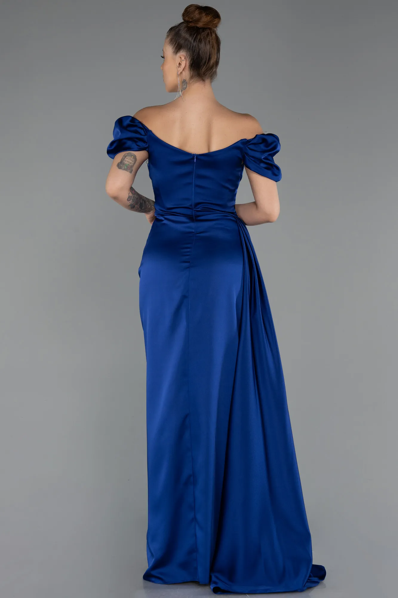 Parlement Blue-Long Satin Engagement Dress ABU1606