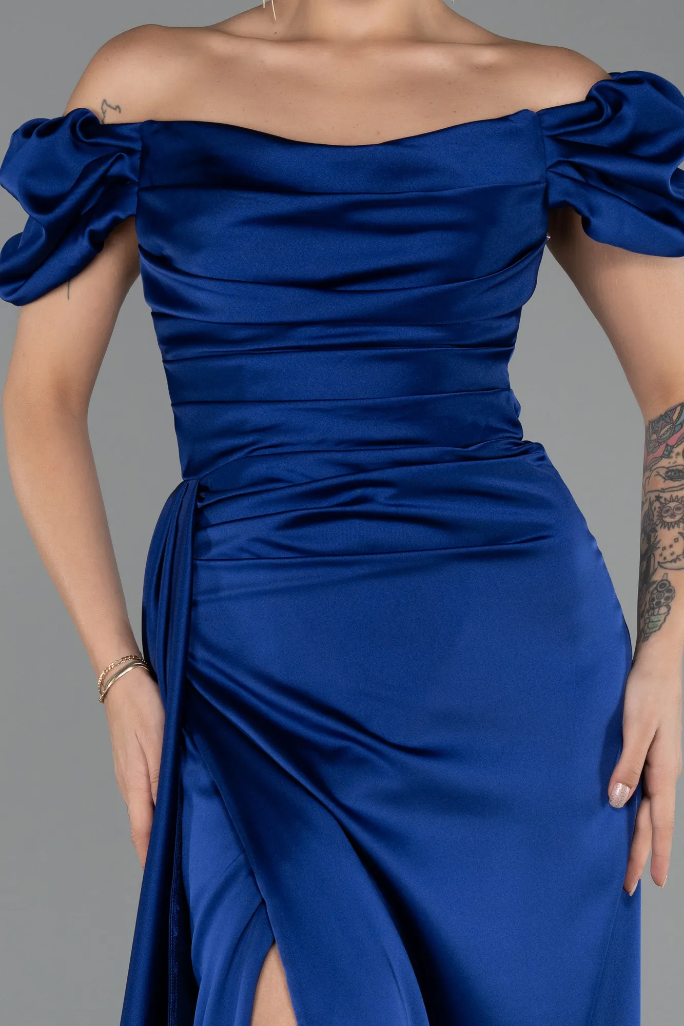 Parlement Blue-Long Satin Engagement Dress ABU1606