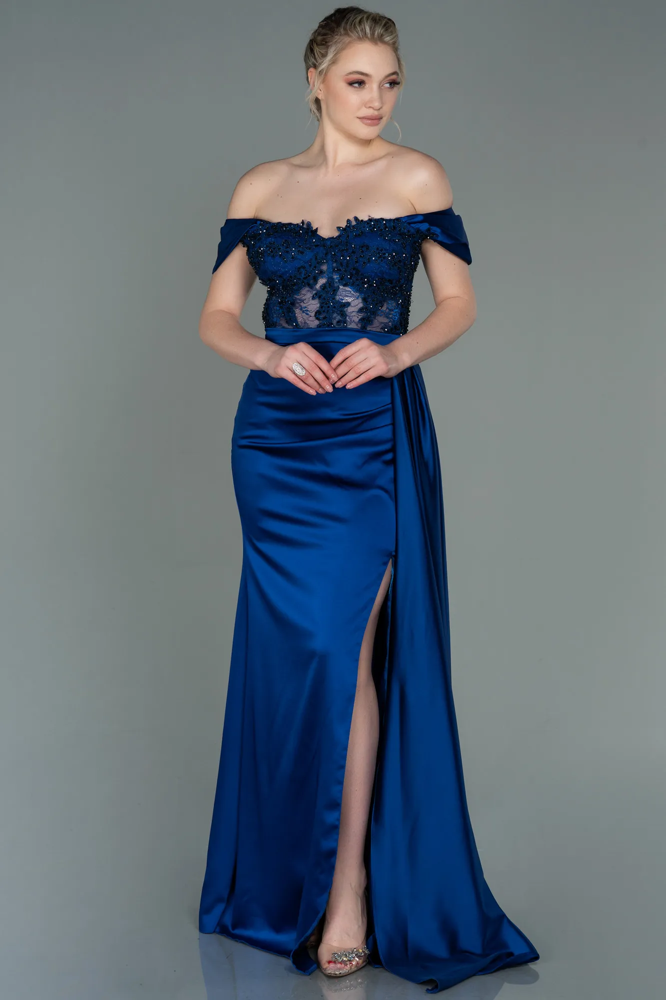 Parlement Blue-Long Satin Evening Dress ABU2374