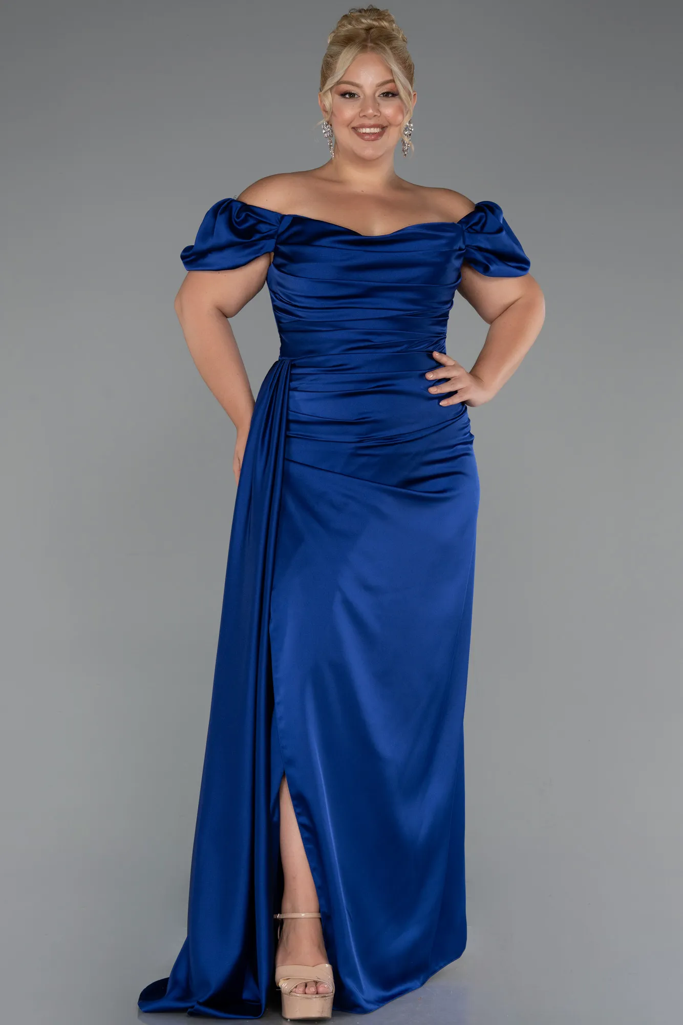 Parlement Blue-Long Satin Plus Size Evening Dress ABU1626