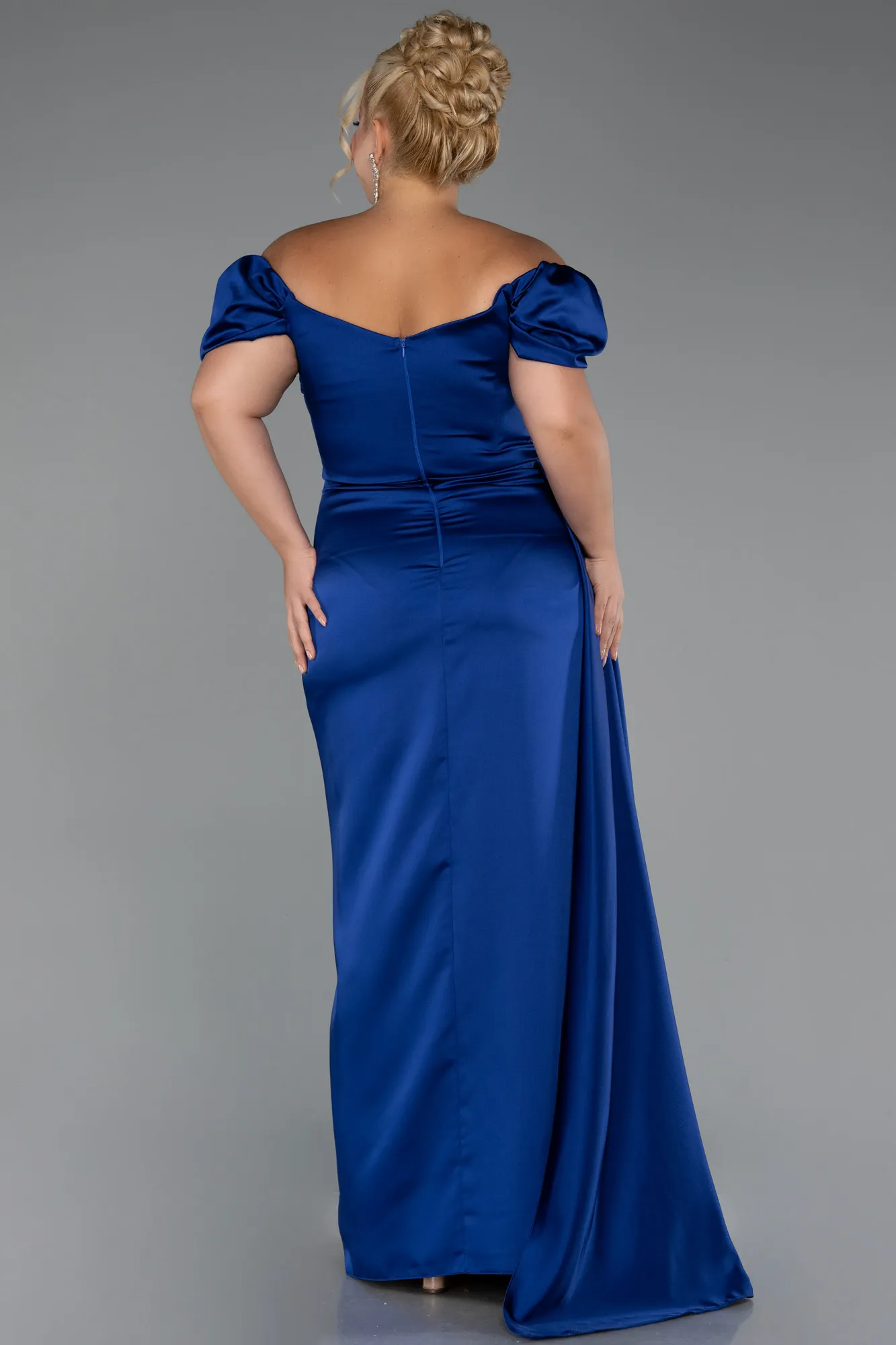 Parlement Blue-Long Satin Plus Size Evening Dress ABU1626