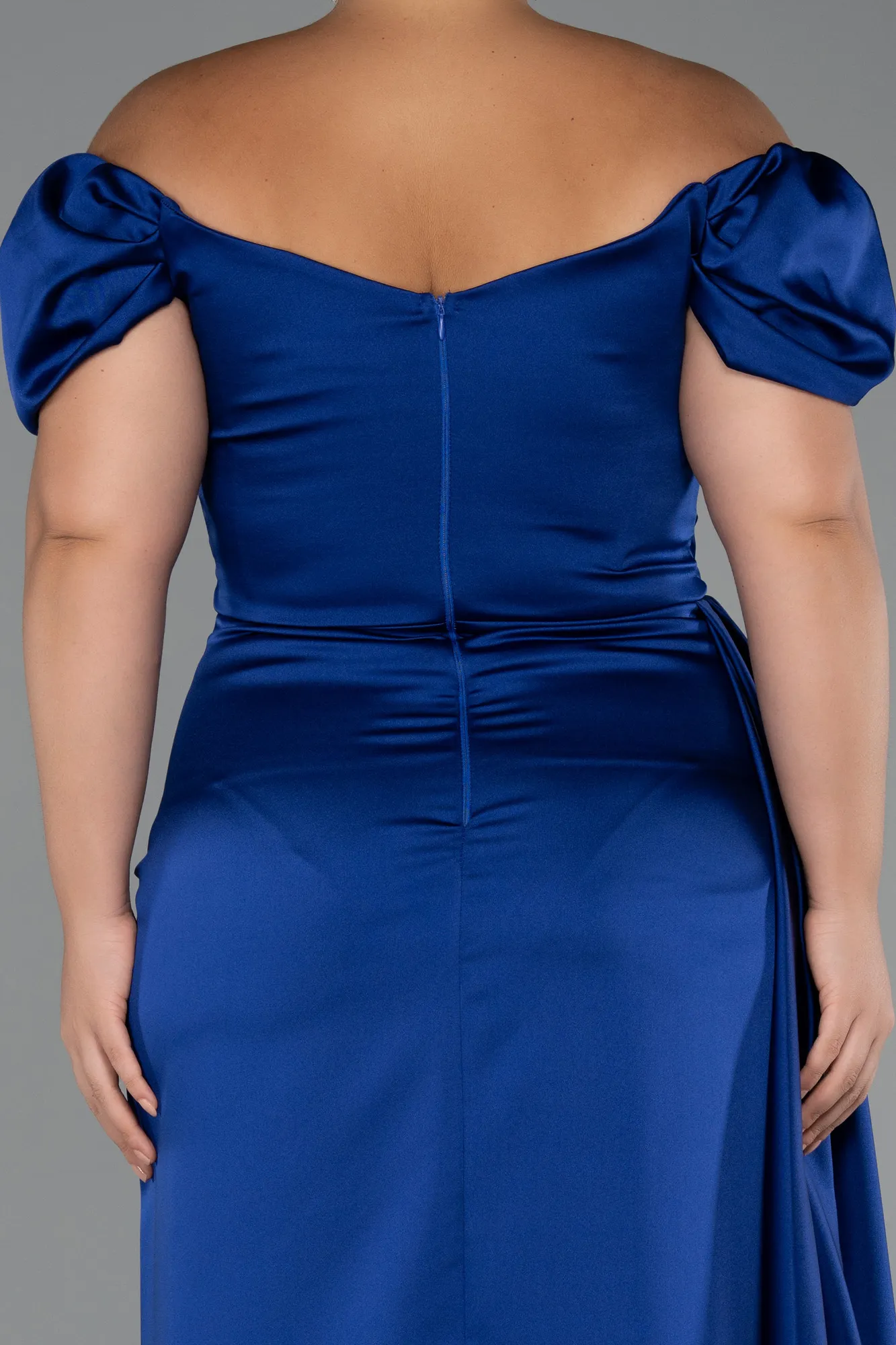 Parlement Blue-Long Satin Plus Size Evening Dress ABU1626