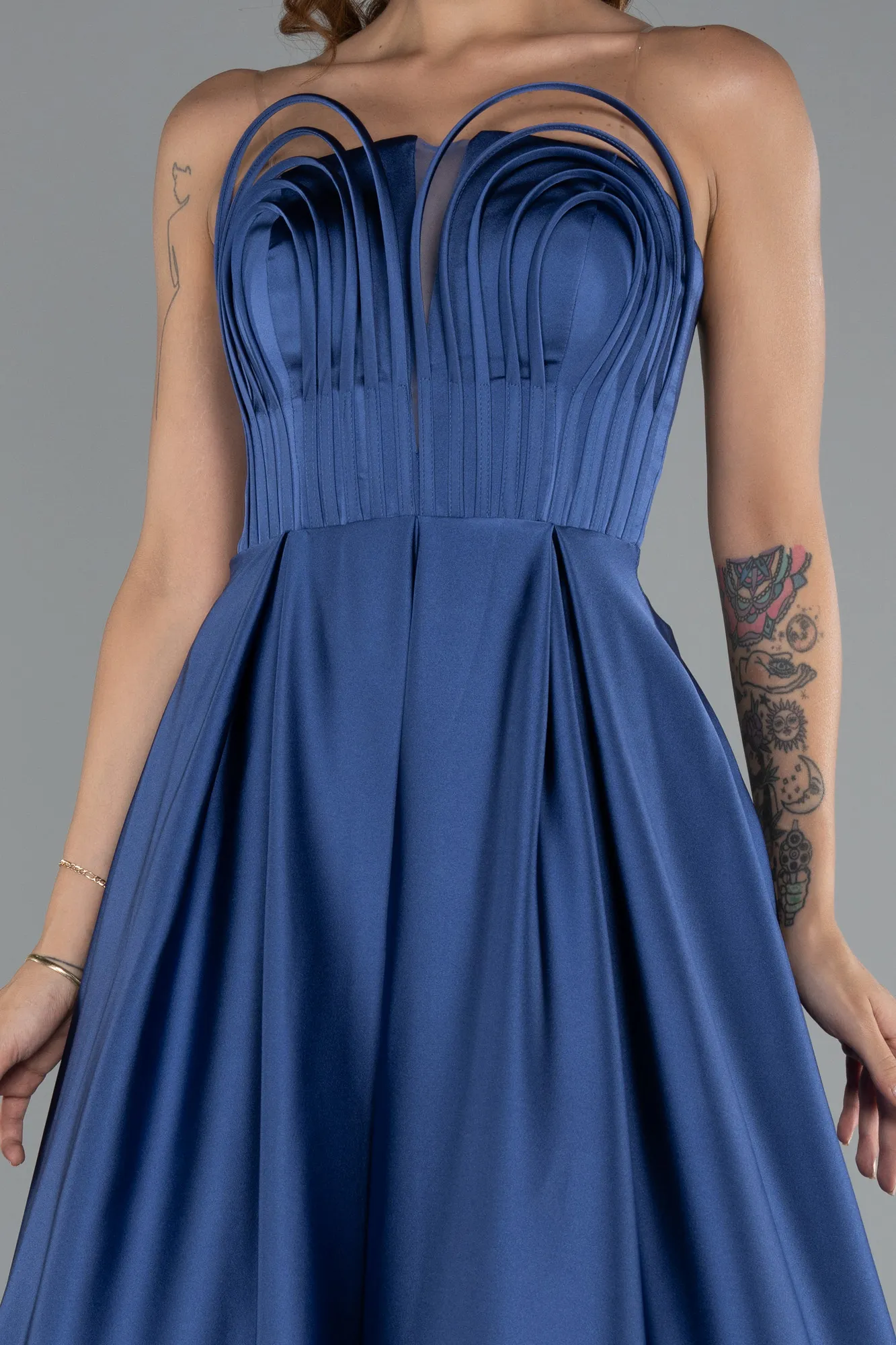 Parlement Blue-Long Satin Prom Gown ABU5105
