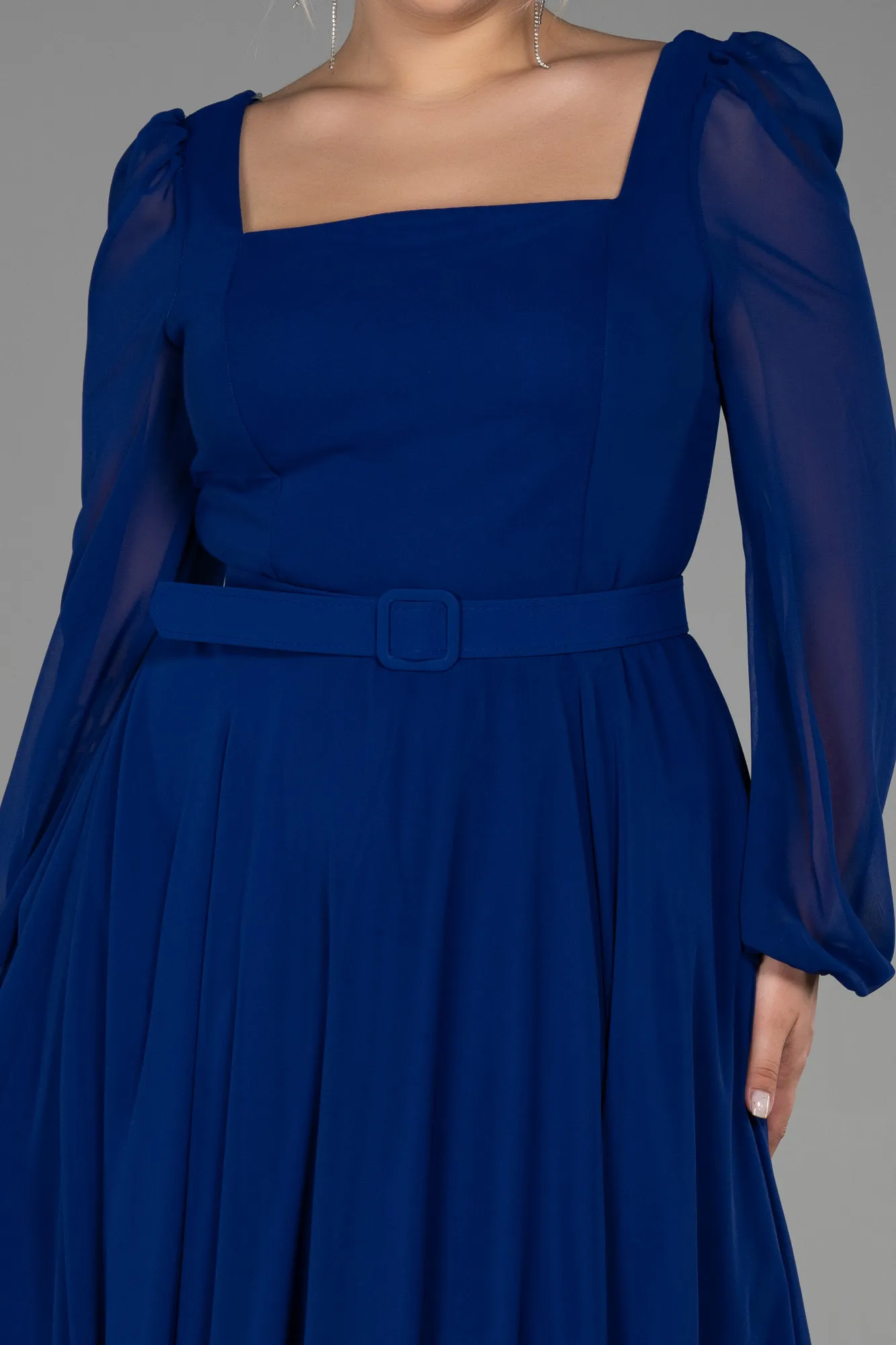 Parlement Blue-Midi Chiffon Plus Size Evening Dress ABK1753