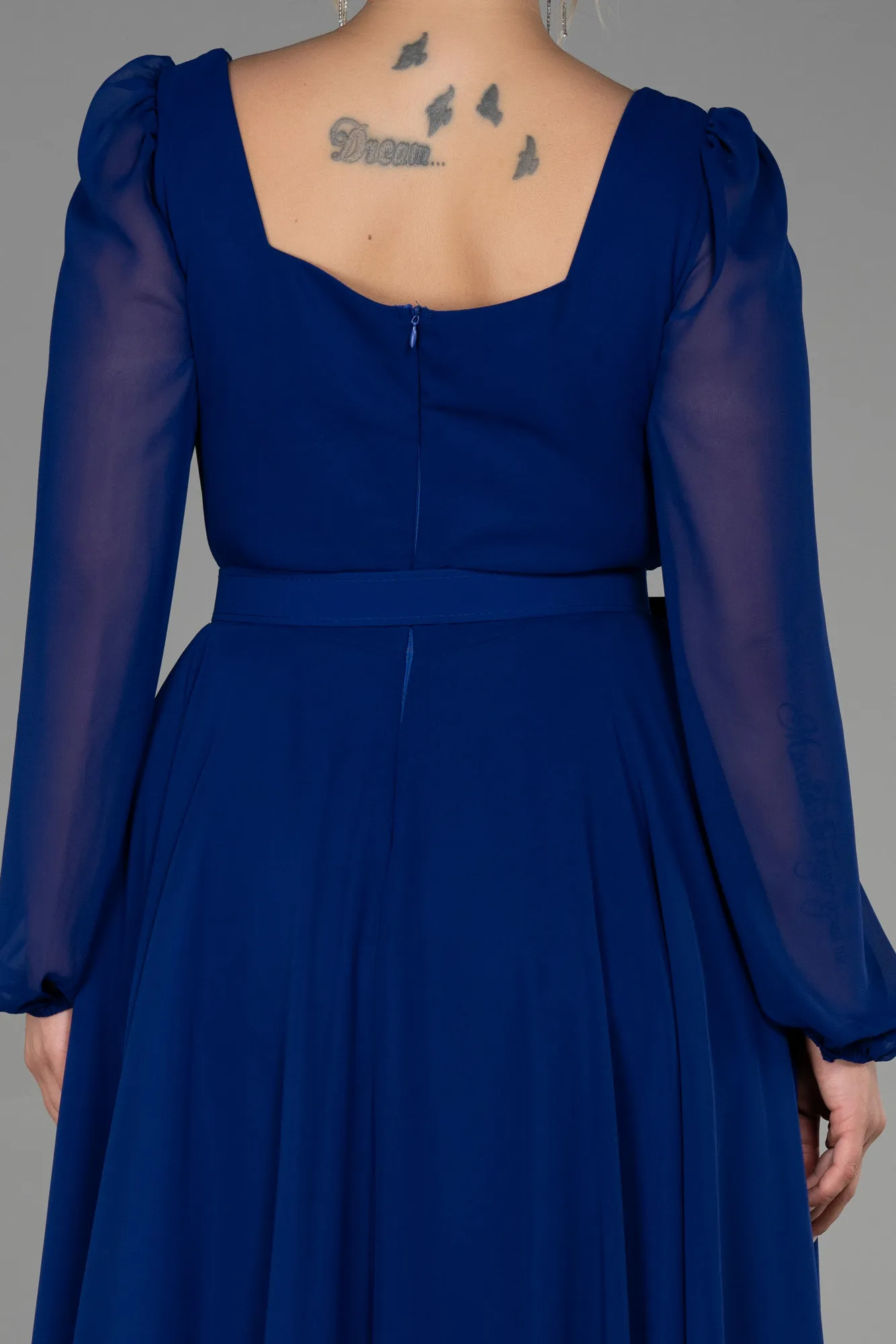 Parlement Blue-Midi Chiffon Plus Size Evening Dress ABK1753