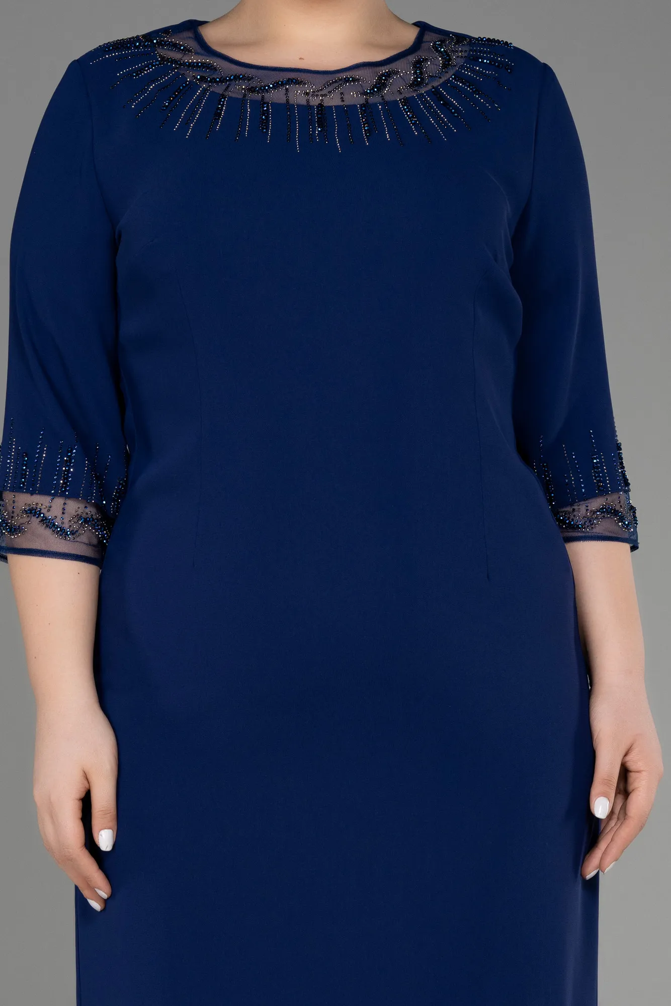 Parlement Blue-Midi Plus Size Evening Dress ABK1622