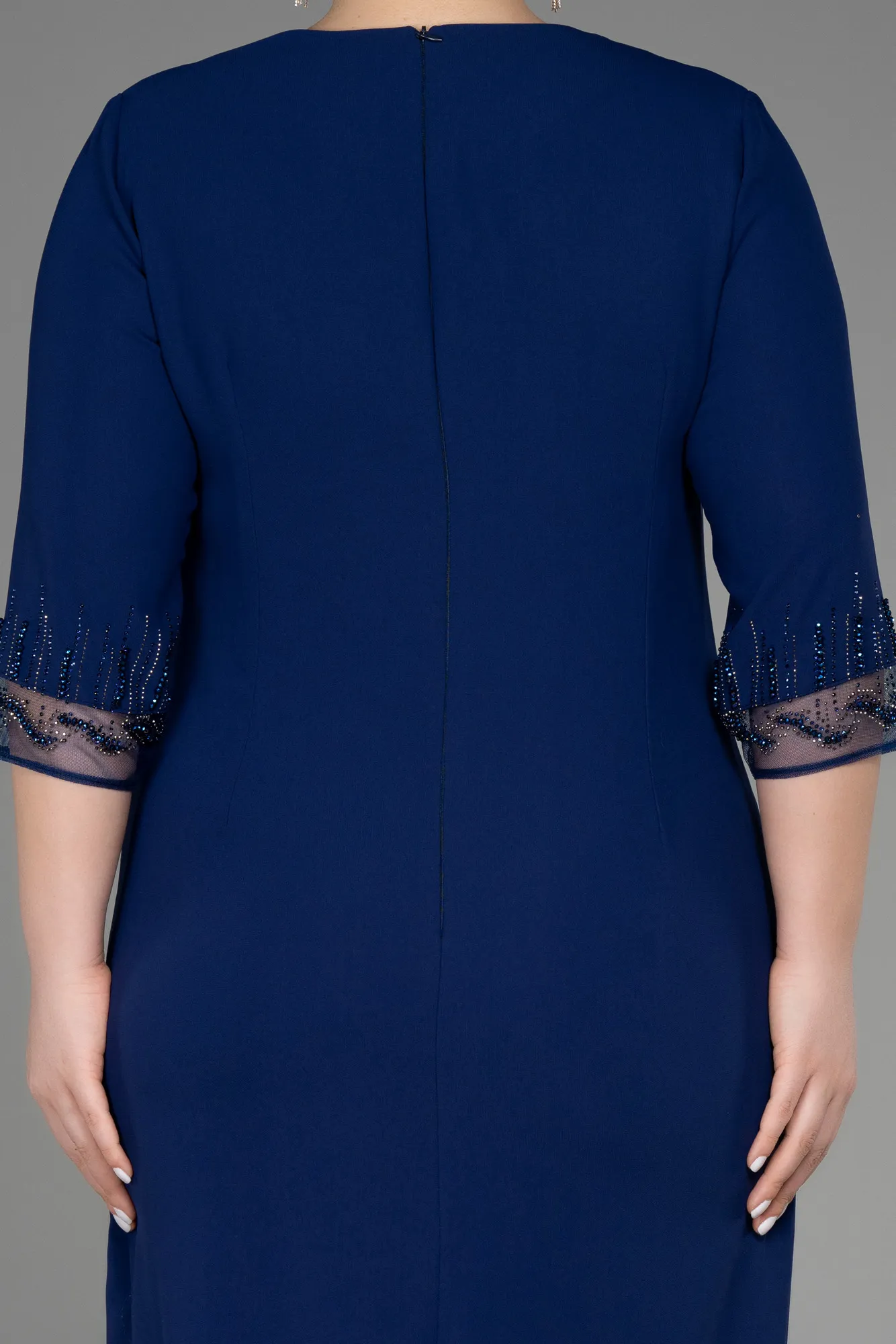 Parlement Blue-Midi Plus Size Evening Dress ABK1622