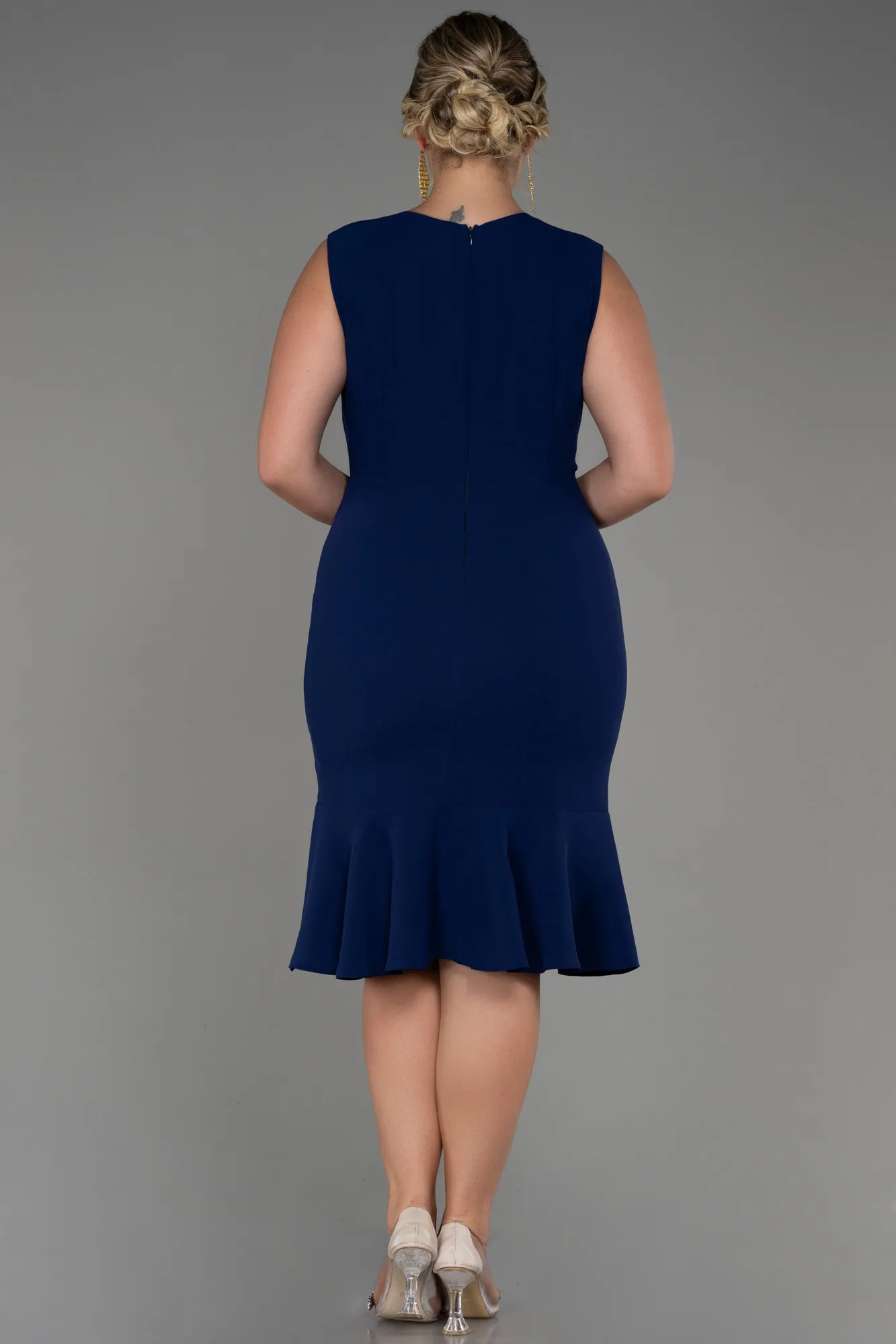 Parlement Blue-Midi Plus Size Evening Dress ABK1813