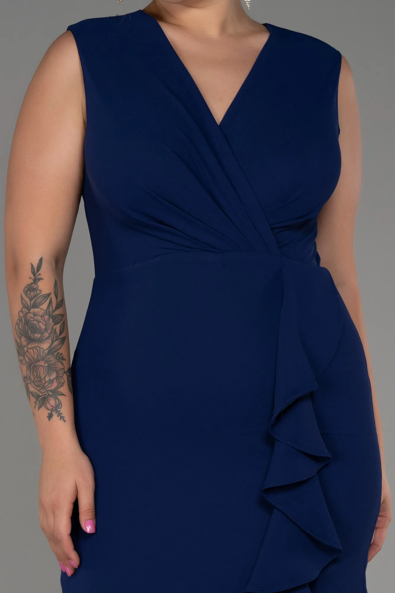 Parlement Blue-Midi Plus Size Evening Dress ABK1813