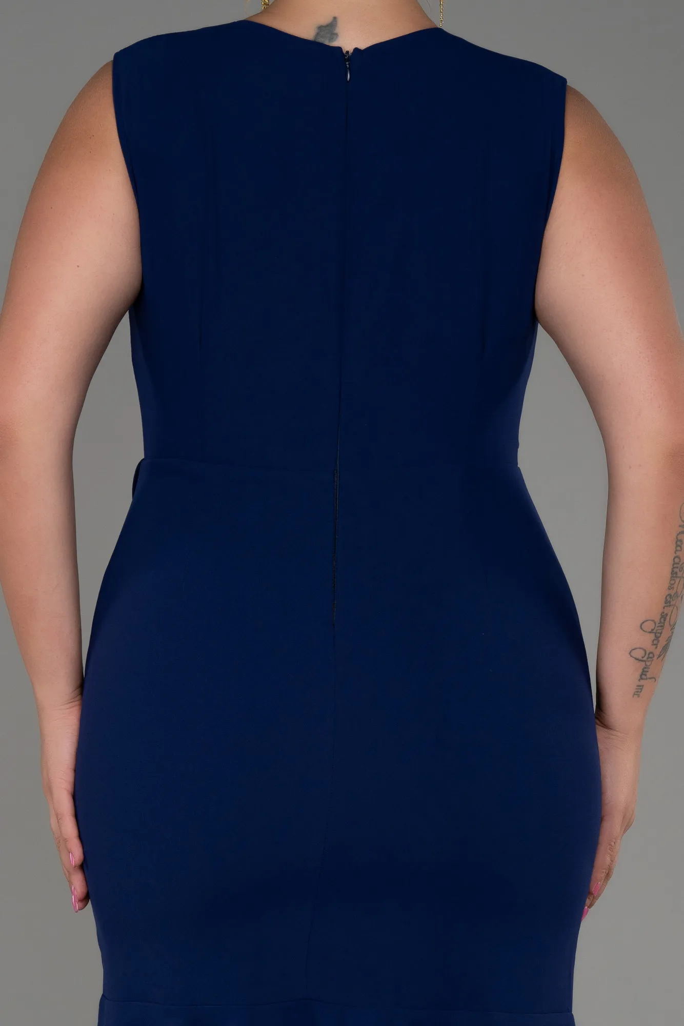 Parlement Blue-Midi Plus Size Evening Dress ABK1813