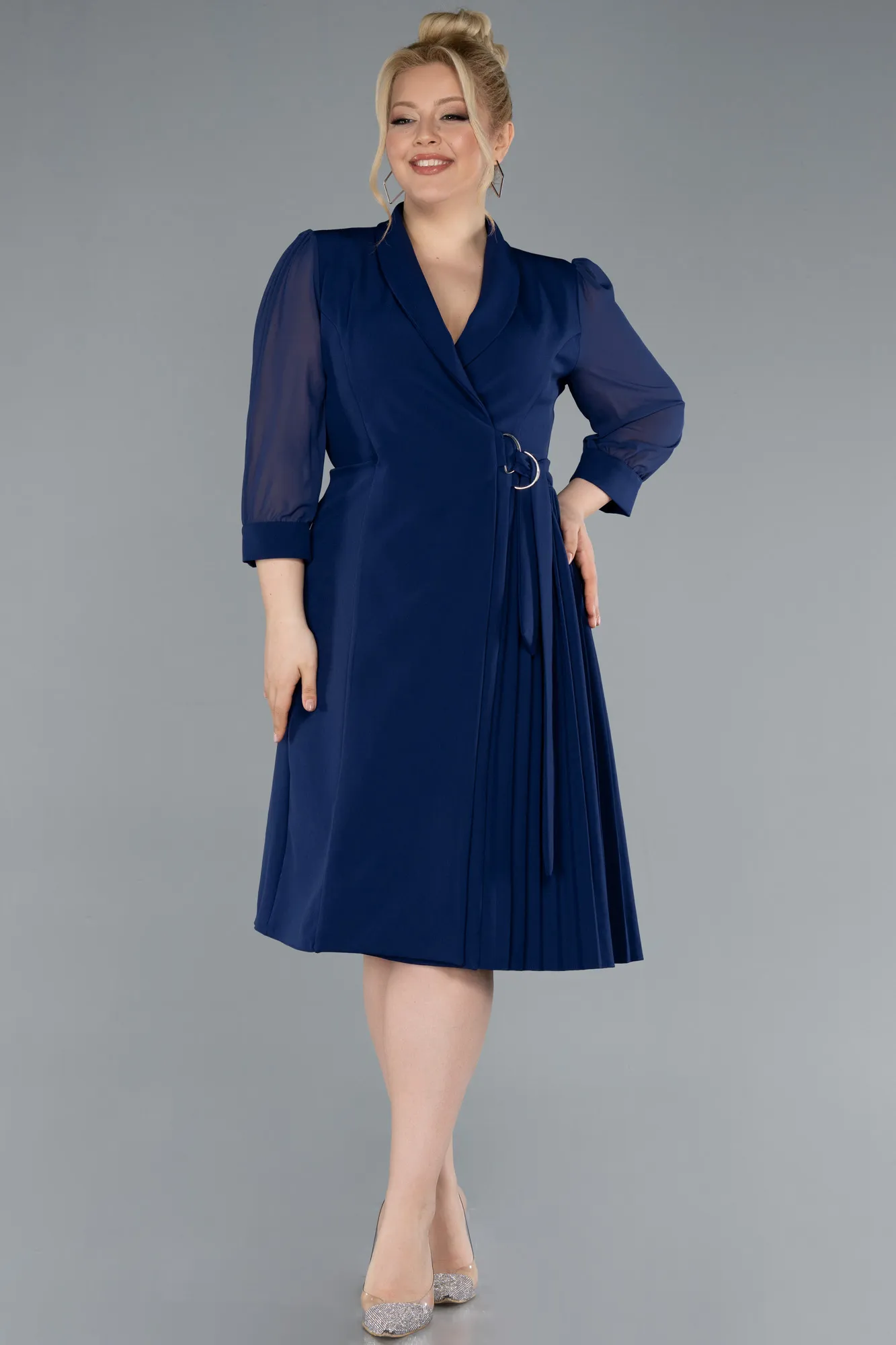 Parlement Blue-Midi Plus Size Evening Dress ABK2283