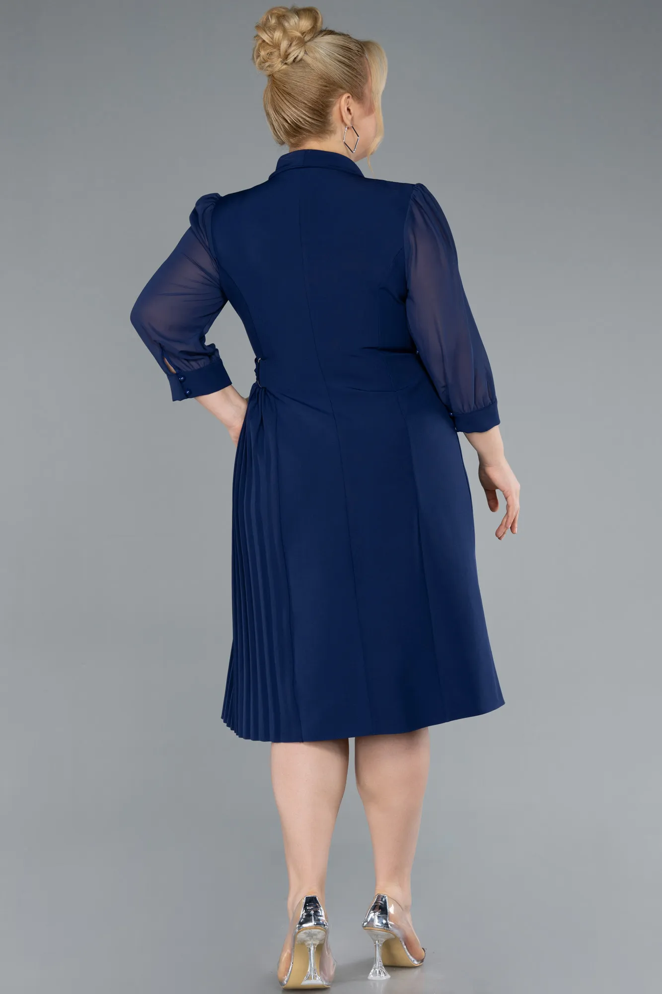 Parlement Blue-Midi Plus Size Evening Dress ABK2283