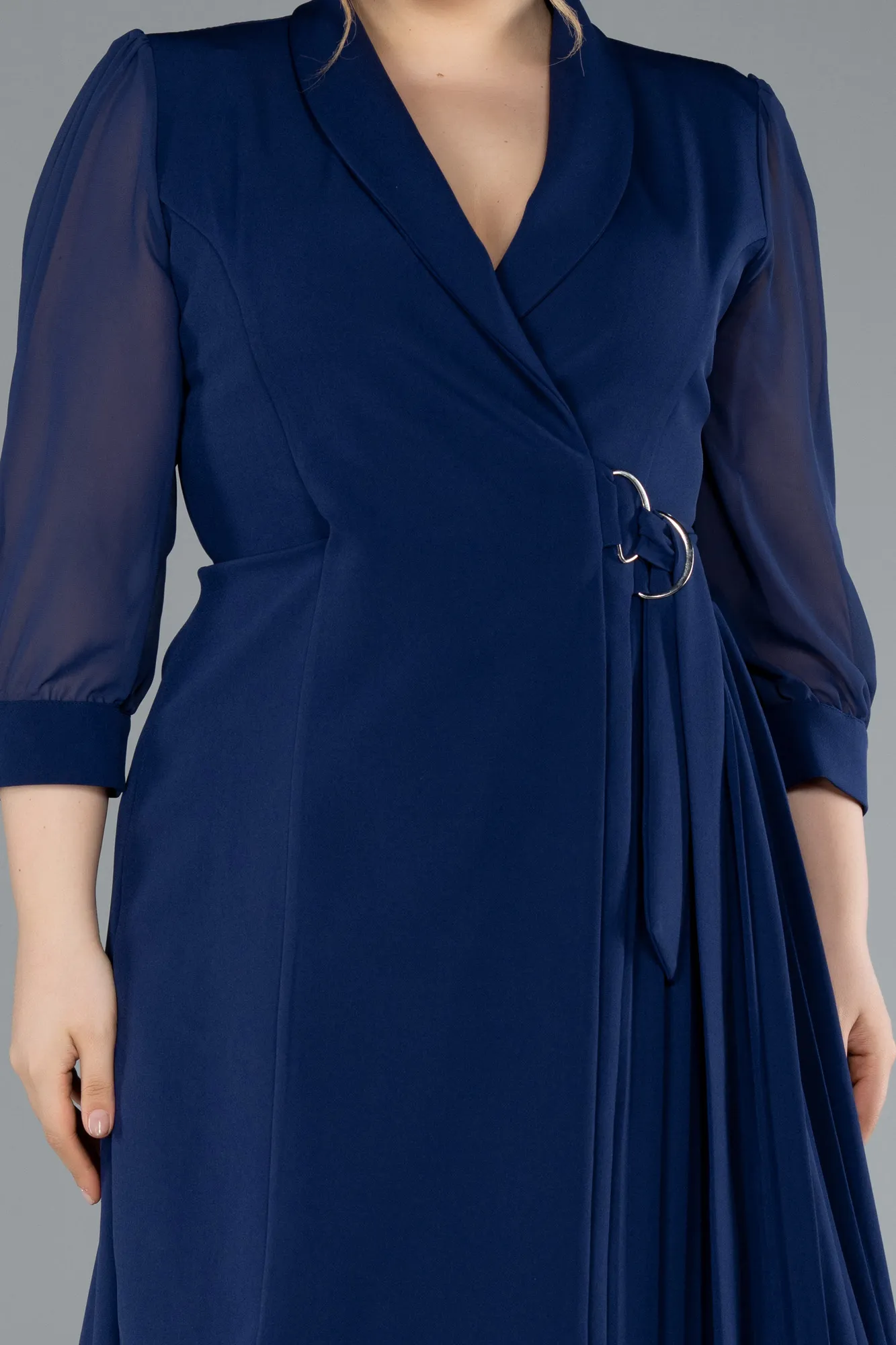 Parlement Blue-Midi Plus Size Evening Dress ABK2283