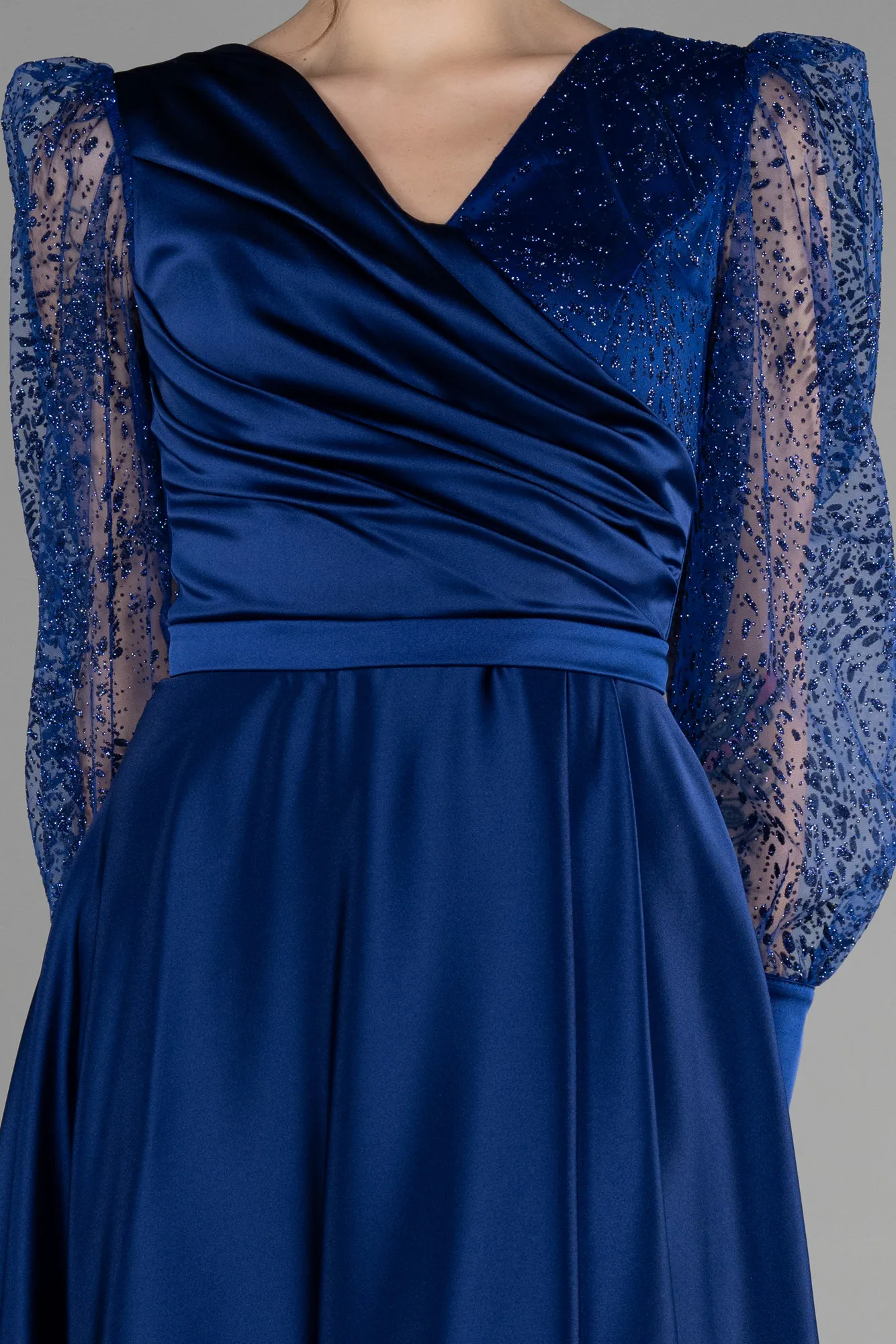Parlement Blue-Midi Satin Invitation Dress ABK1887