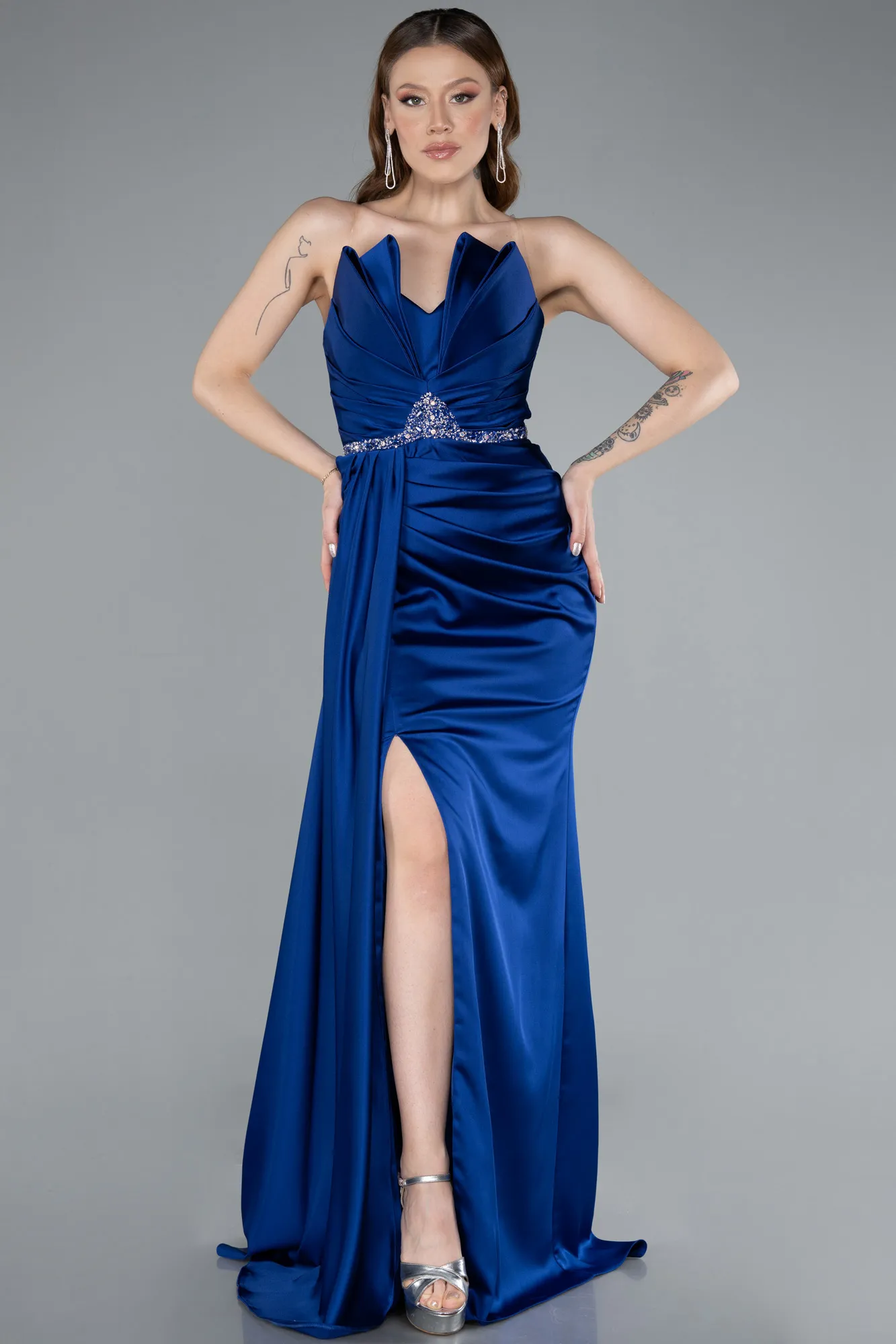 Parlement Blue-Strapless Long Satin Mermaid Prom Dress ABU4840