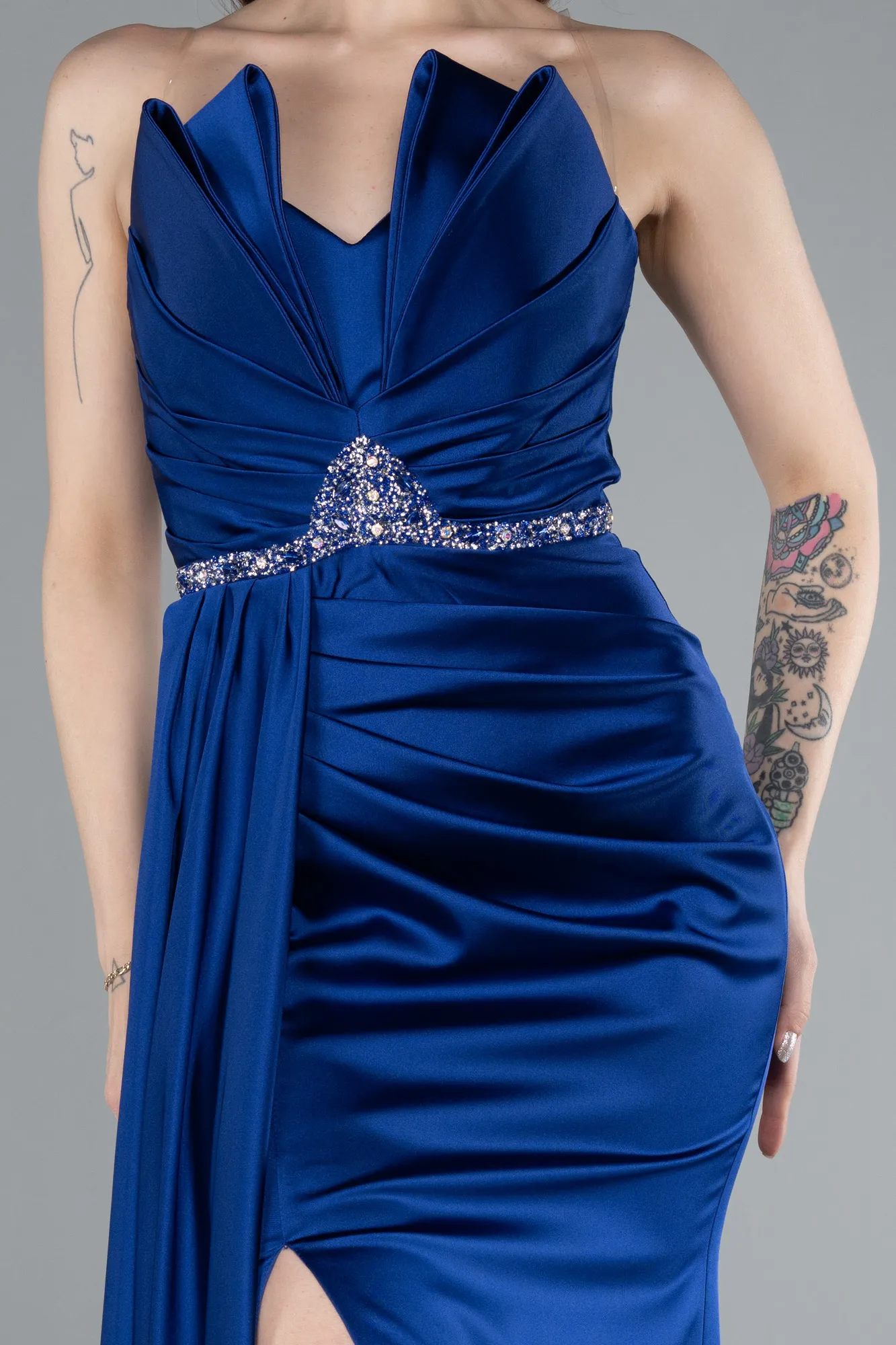 Parlement Blue-Strapless Long Satin Mermaid Prom Dress ABU4840