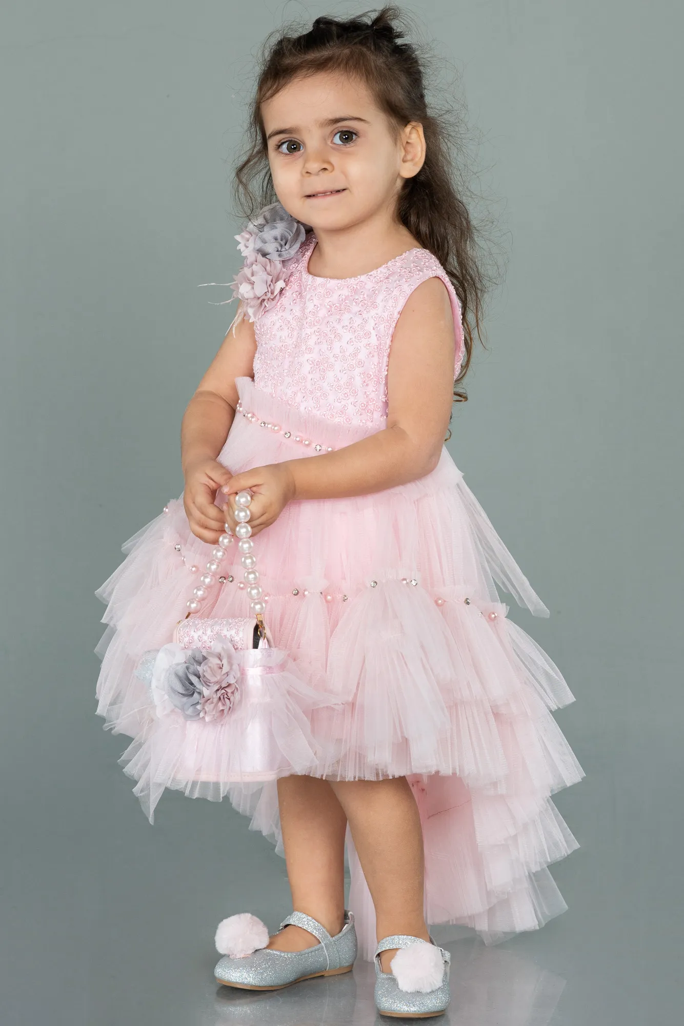 Pink-Front Short Back Long Girl Dress ABO049