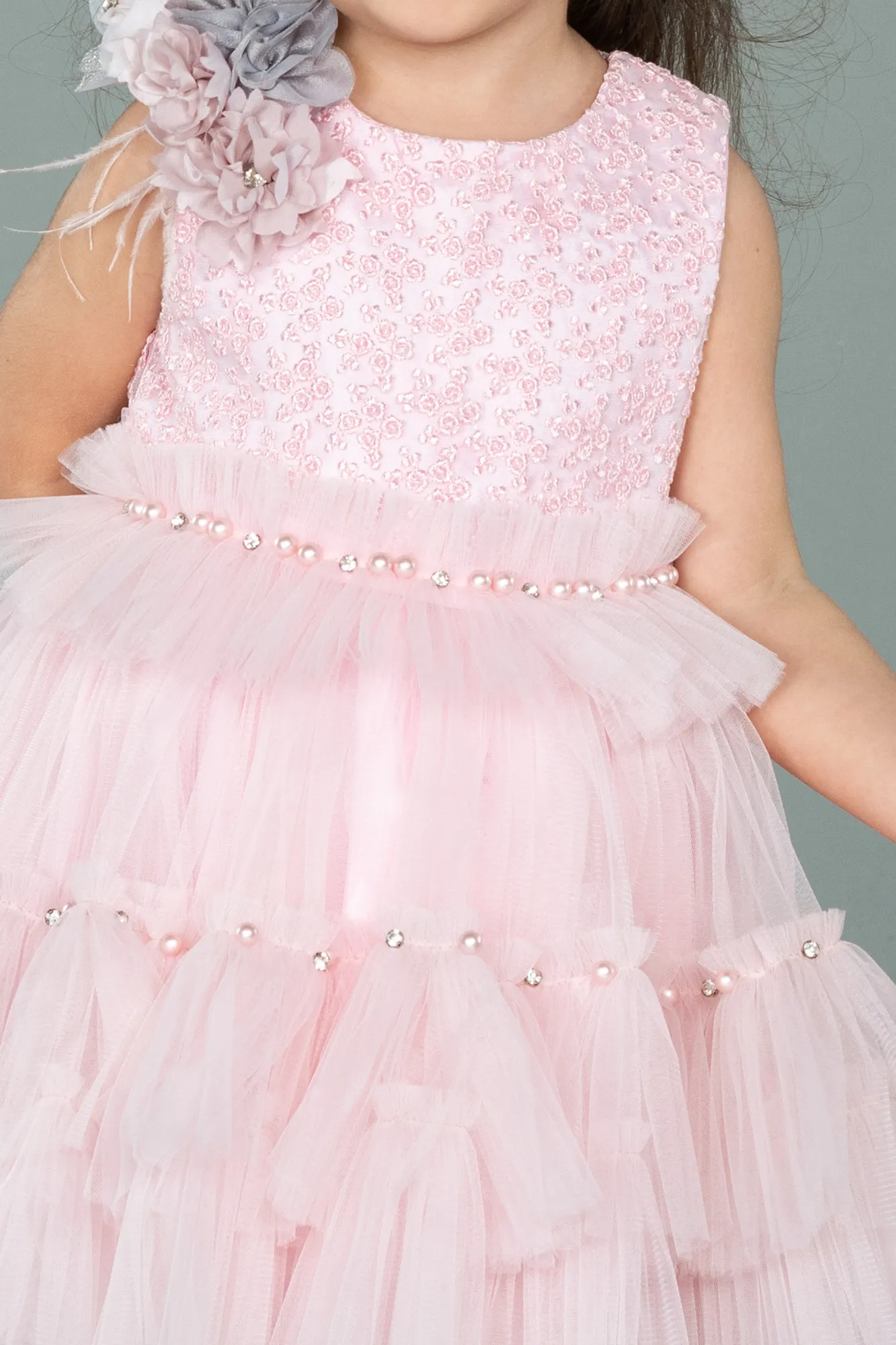 Pink-Front Short Back Long Girl Dress ABO049