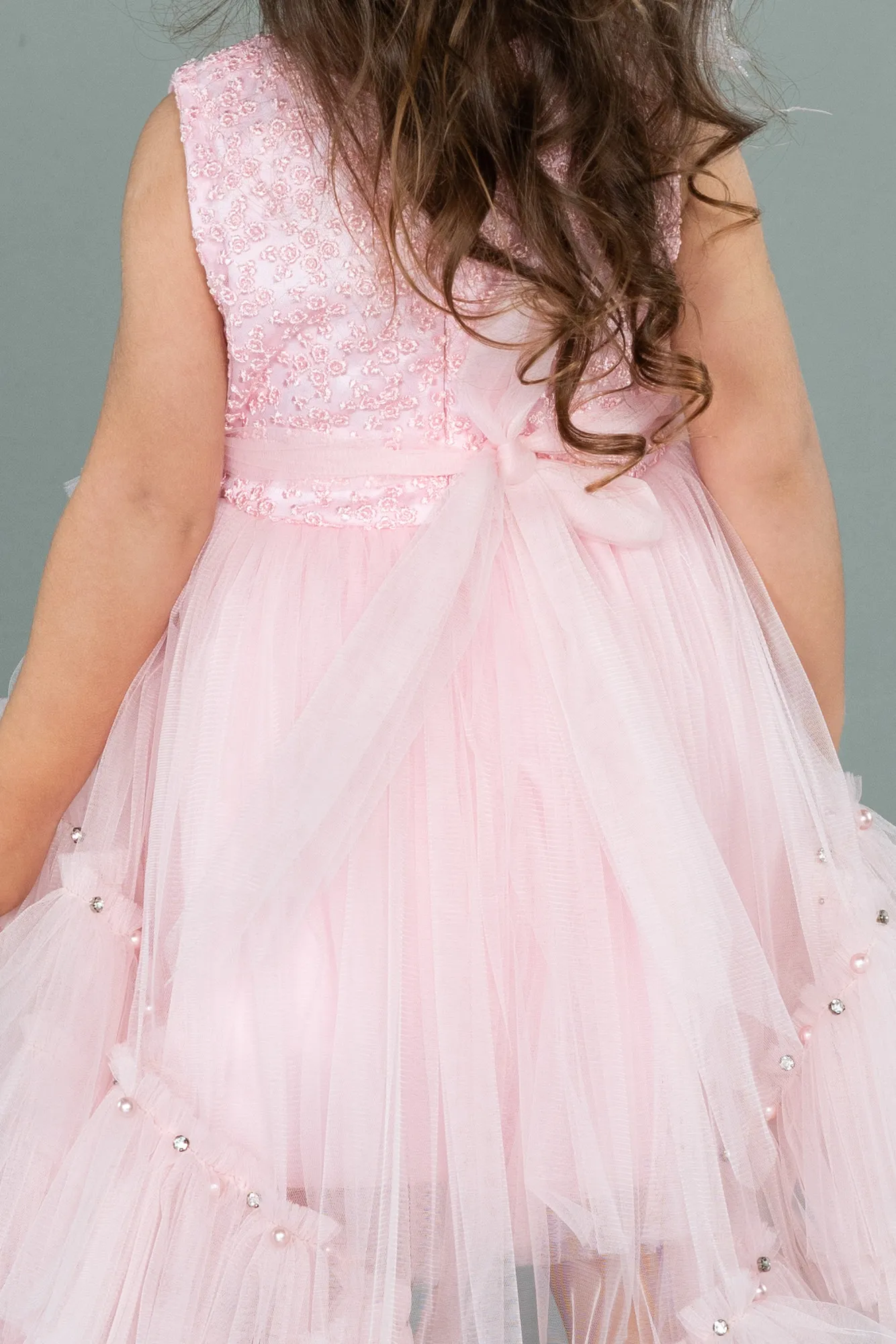 Pink-Front Short Back Long Girl Dress ABO049