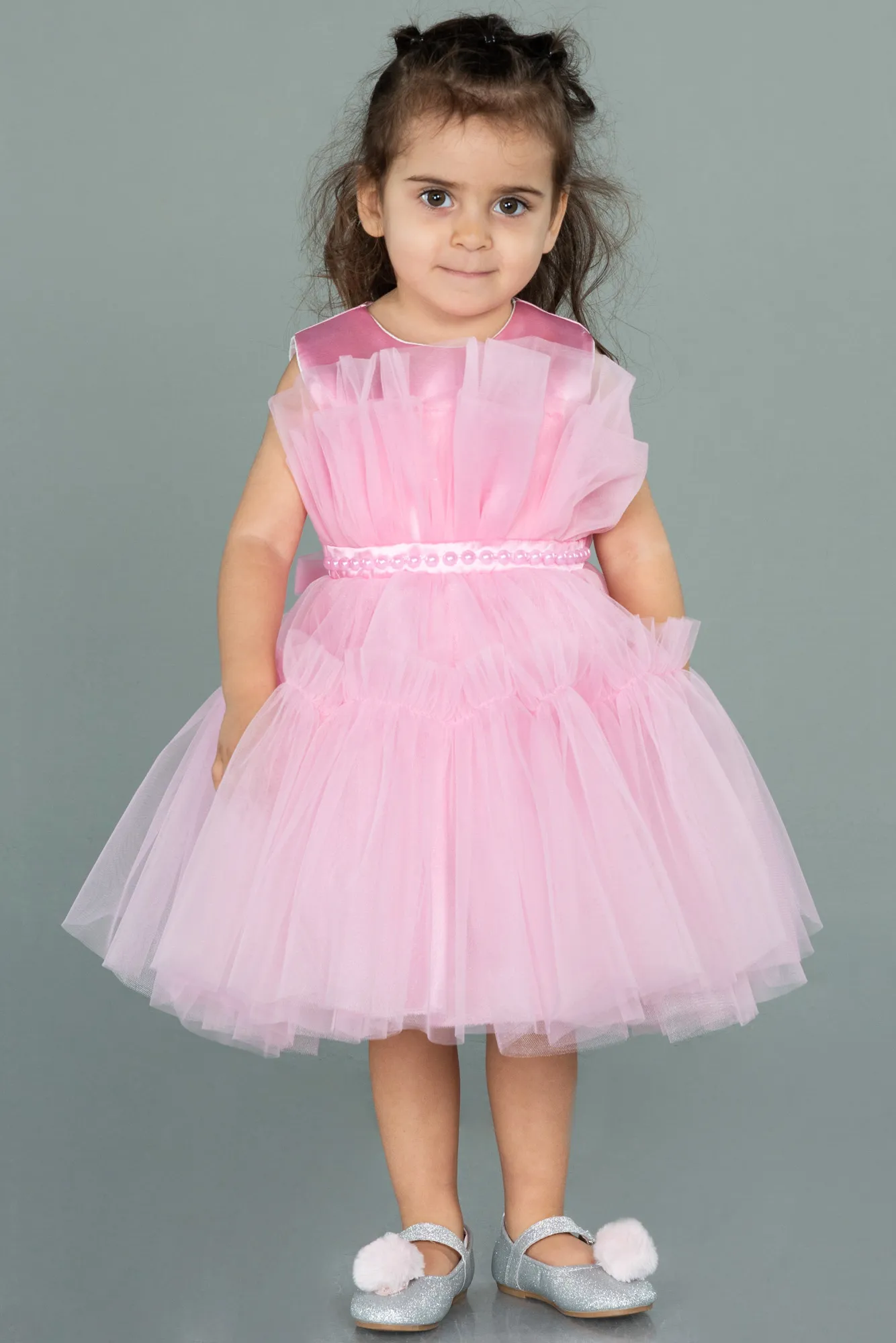 Pink-Front Short Back Long Girl Dress ABO078